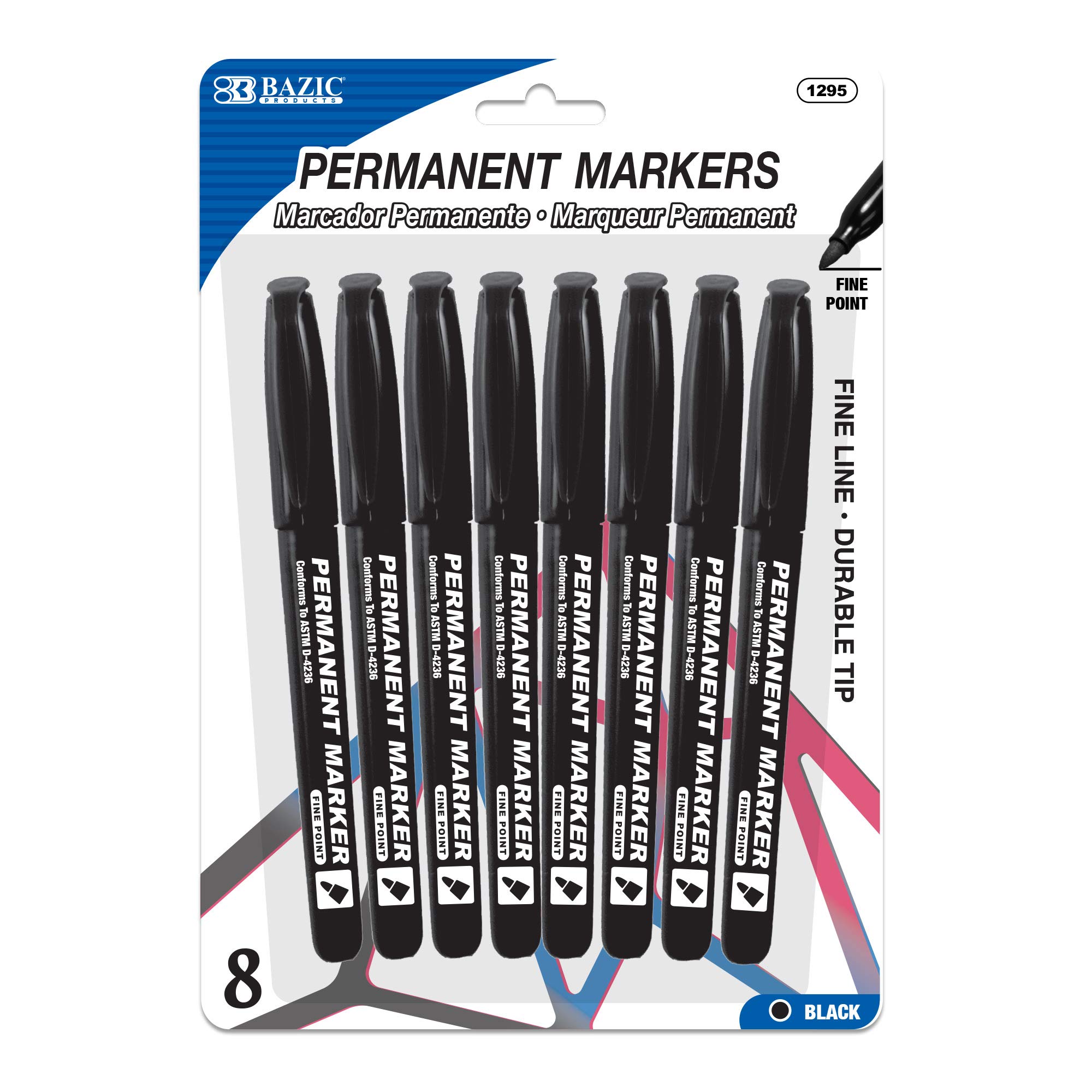 BAZIC Permanent Marker Fine Tip Black - 8 Pack (144-Packs Bulk) - Waterproof Ink for Plastic, Wood, Metal, Glass & Stone - Ideal for Art, DIY Projects, Labeling & Industrial Use