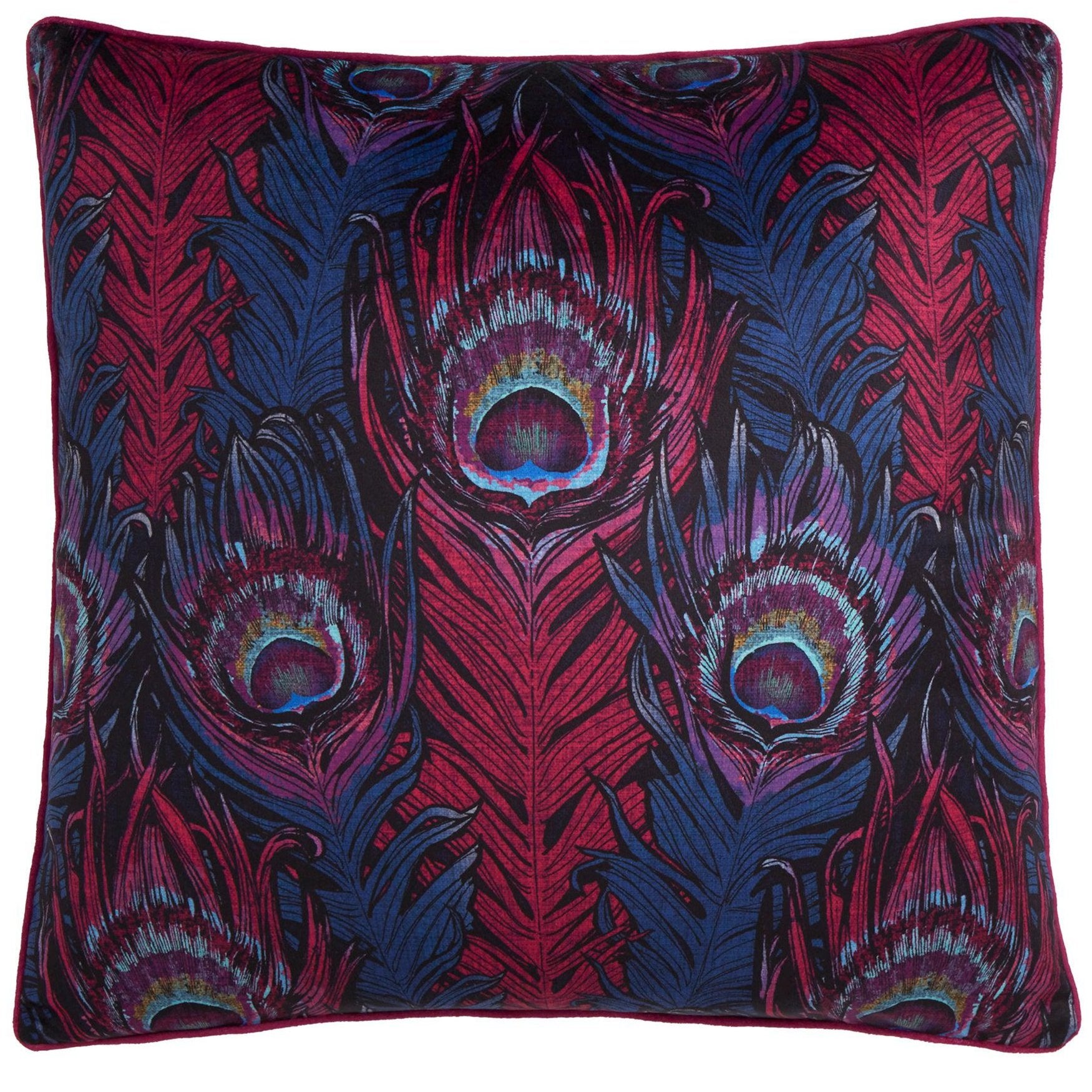 Laurence Llewelyn Bowen Dandy Peacock Cushion - Plum Velvet Decorative Throw Pillow for Sofa, Bed & Home Decor | Luxury Living Room & Bedroom Accent
