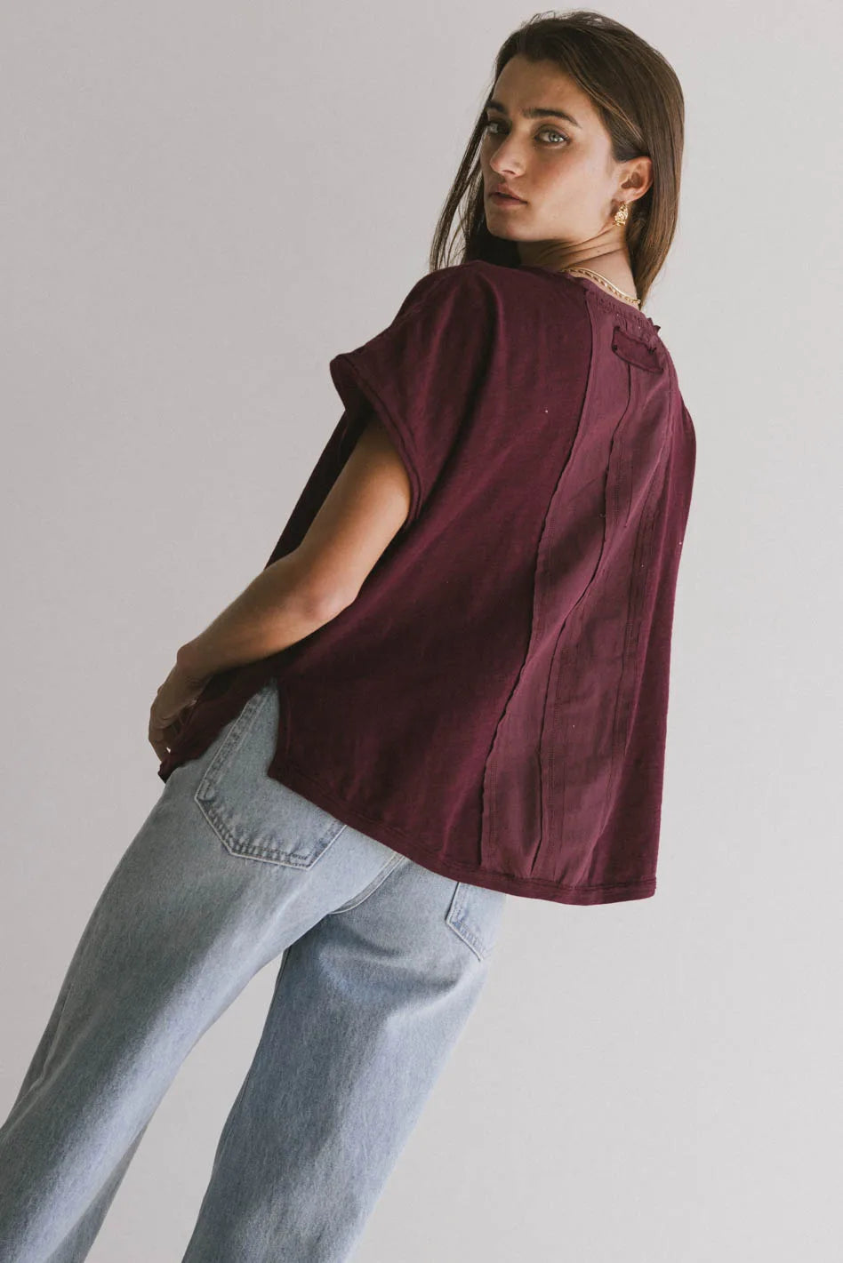 Stylish Indy Contrast Top in Burgundy - Women's Fashion Blouse for Casual & Evening Wear | Final Sale