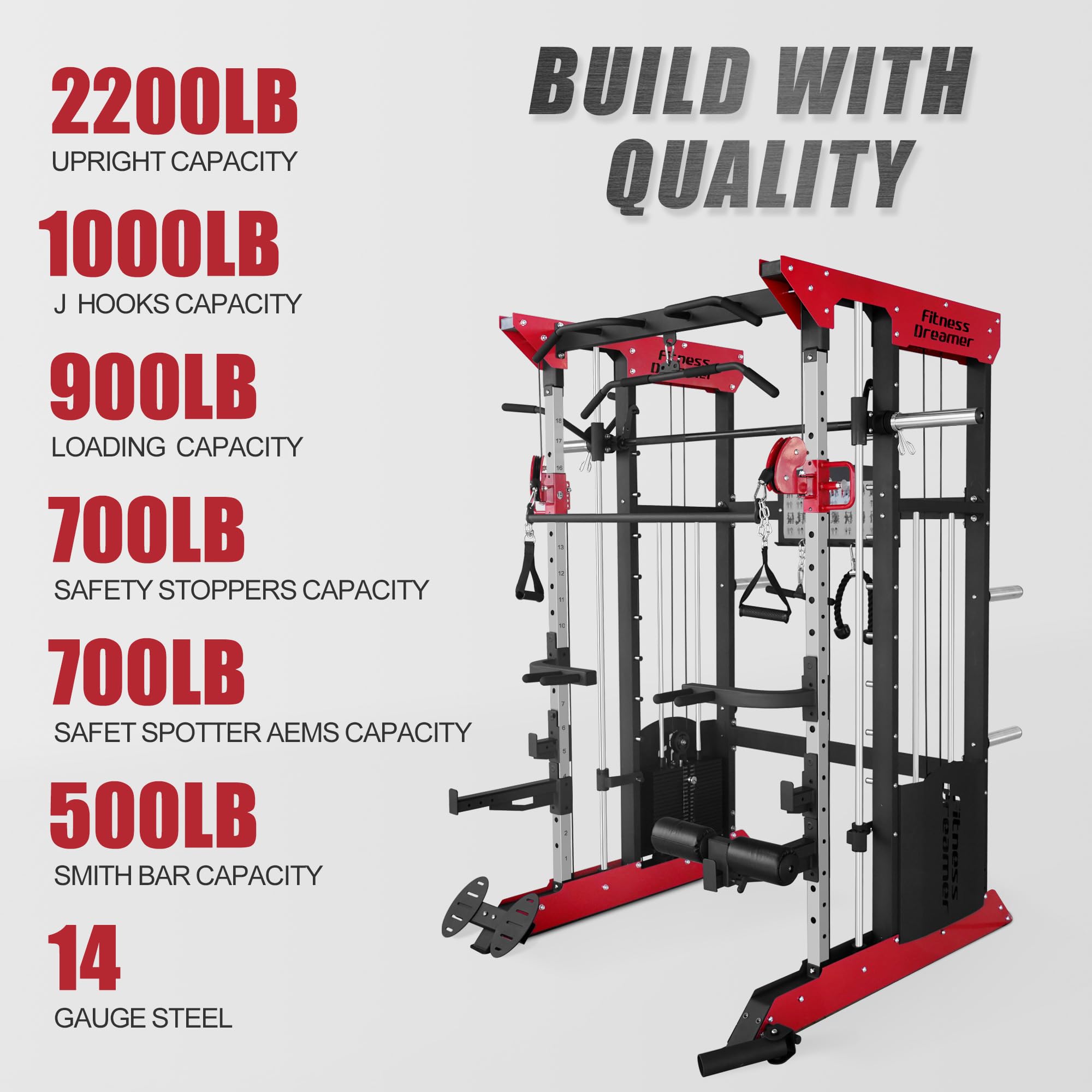 Smith Machine for Home Gym - Heavy Duty Power Rack with Safety Bars for Weightlifting & Strength Training - Perfect for Squats, Bench Press, and Full-Body Workouts