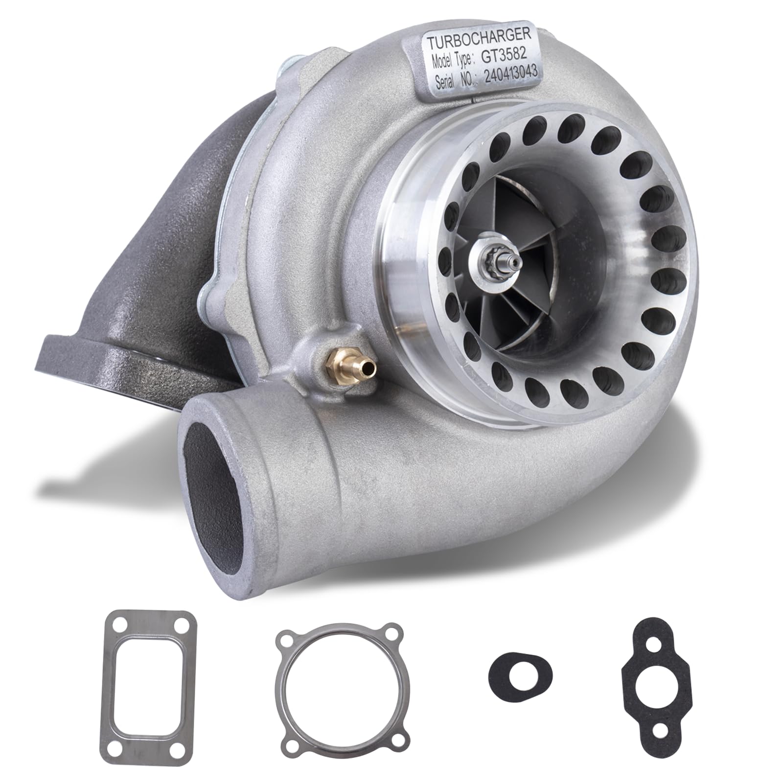 GT3582 GT35 Turbocharger with Gaskets - T3 Flange 0.63 A/R 600HP Universal Turbocharger Replacement for 2.5L-6.0L Engines - Performance Boost for Racing, Tuning & High-Power Vehicles