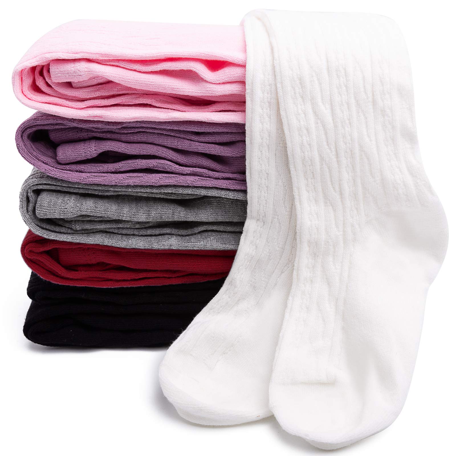 TechCity Girls' Seamless Cotton Cable Knit Tights & Leggings for Toddlers (2-14 Years) - Soft Stretchy Stockings for School, Play & Winter Warmth