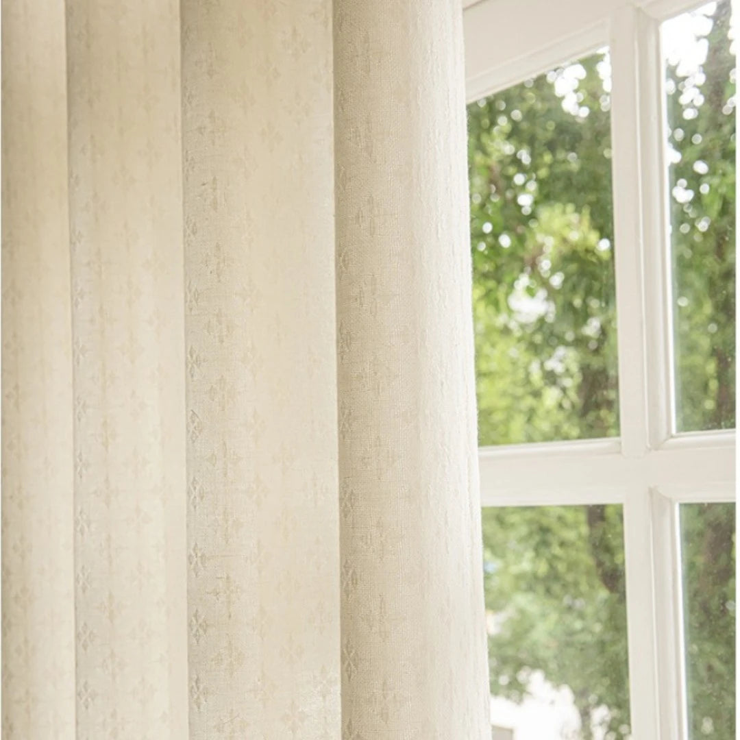 Eleanor Ivory Mesh Embossed Custom Semi-Sheer Curtains - Elegant Window Treatment for Living Room, Bedroom & Nursery
