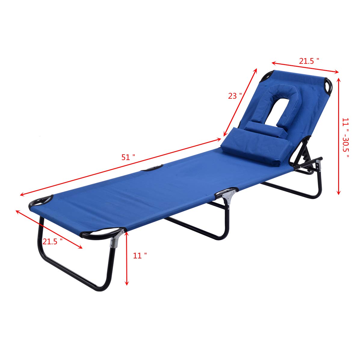 Casart Adjustable Folding Chaise Lounge Chair with Face Hole - Portable Beach Chair for Pool, Patio, Lawn & Outdoor Relaxation - Perfect for Sunbathing, Reading & Vacation Comfort