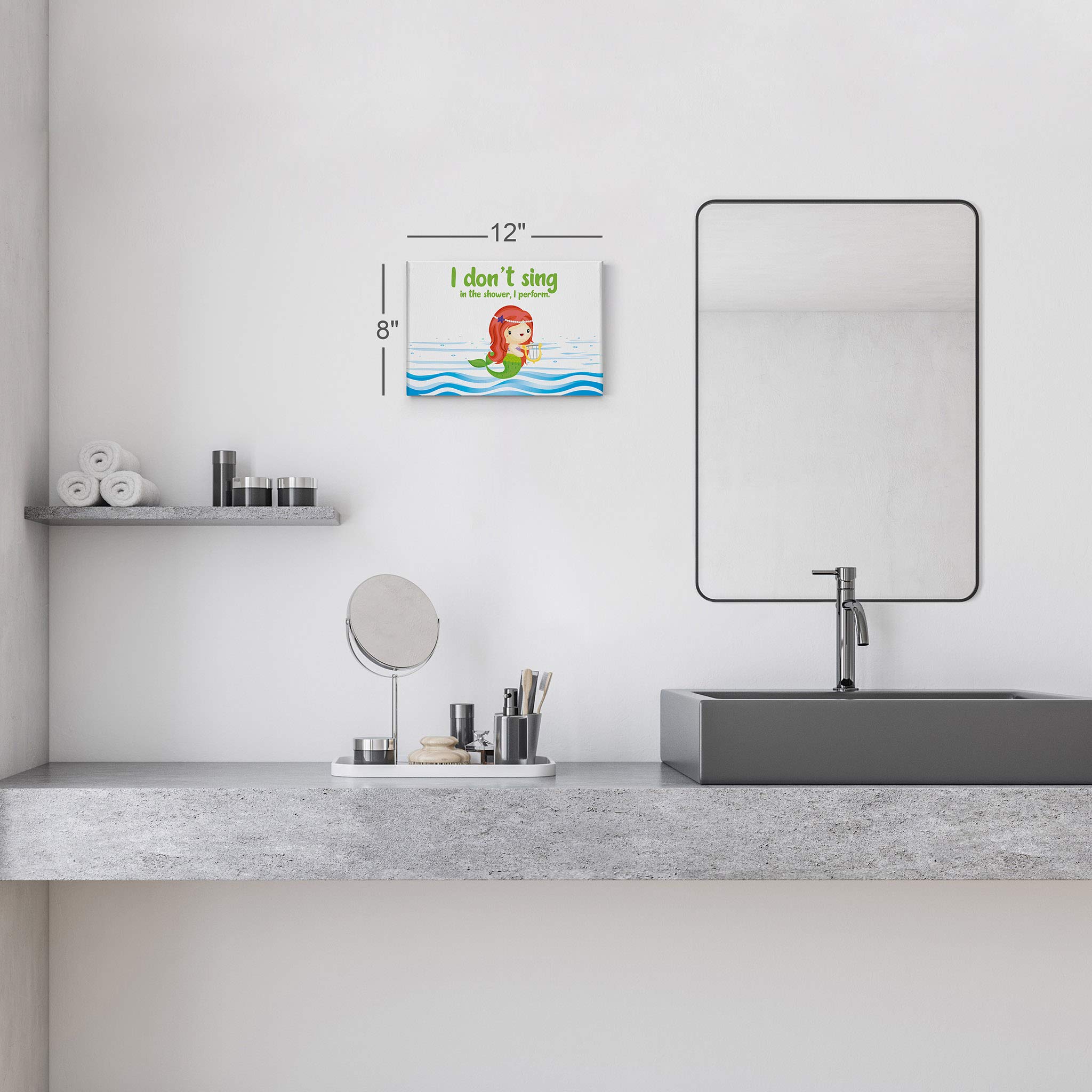 Smile Art Design 'I Don't Sing in the Shower I Perform' Funny Bathroom Canvas Print - 24x36 Inch Ready to Hang Wall Decor for Kids Bathroom, Nursery & Home - Made in USA | Perfect for Bathroom Humor, Gift Ideas & Unique Home Decoration