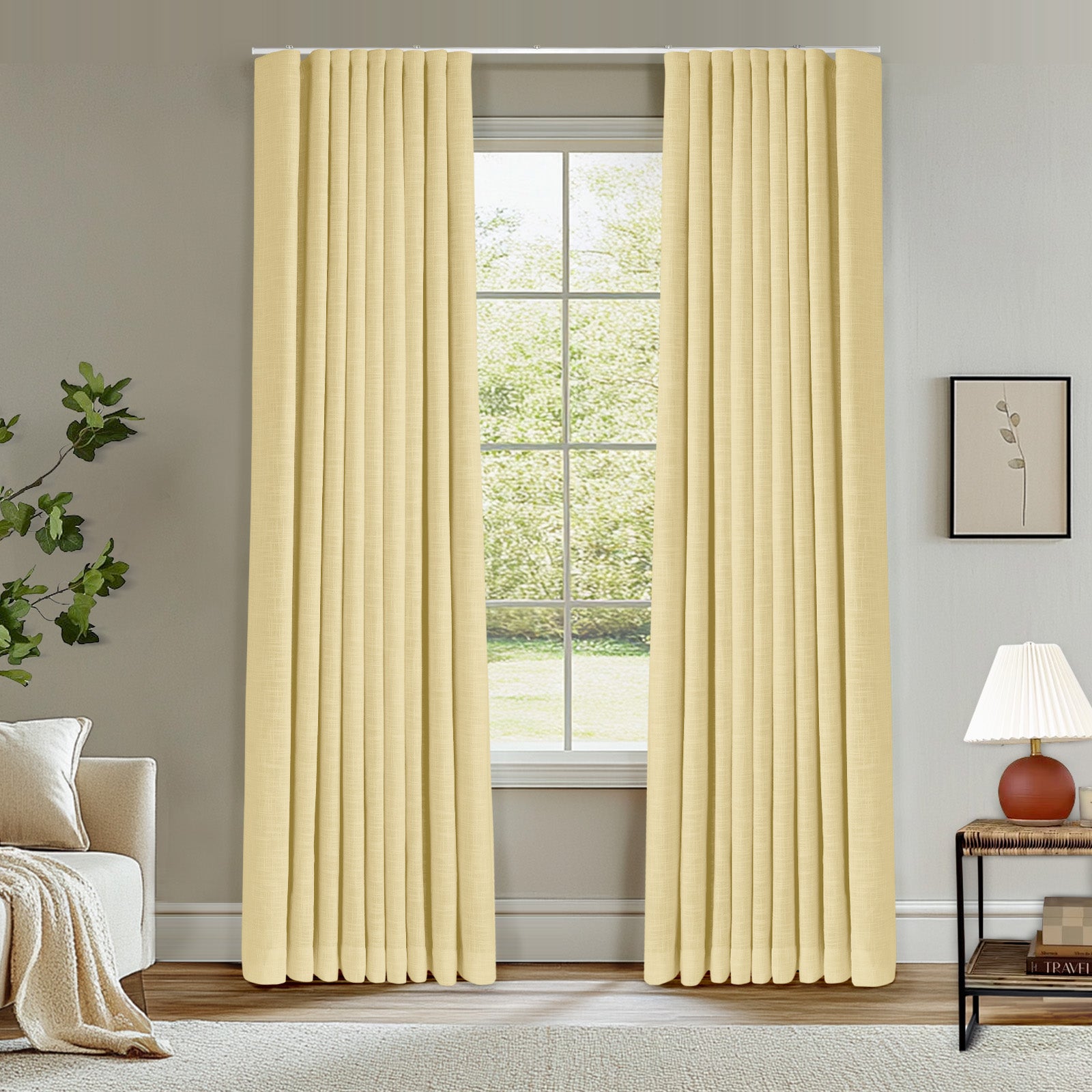 Custom Blackout Ripple Fold Lille Linen Curtains with Memory Trained Pleats - Thermal Insulated Ceiling Track Drapes in Orange Copper | Perfect for Living Room, Bedroom & Home Theater Light Control