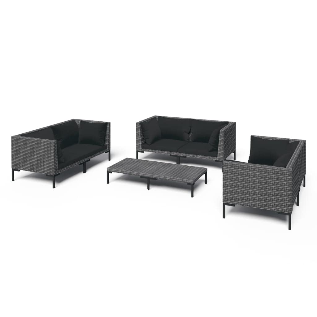 7-Piece VidaXL Patio Lounge Set - Modern Dark Gray Poly Rattan Outdoor Sectional Sofa with Cushions for Backyard, Poolside & Garden Relaxation