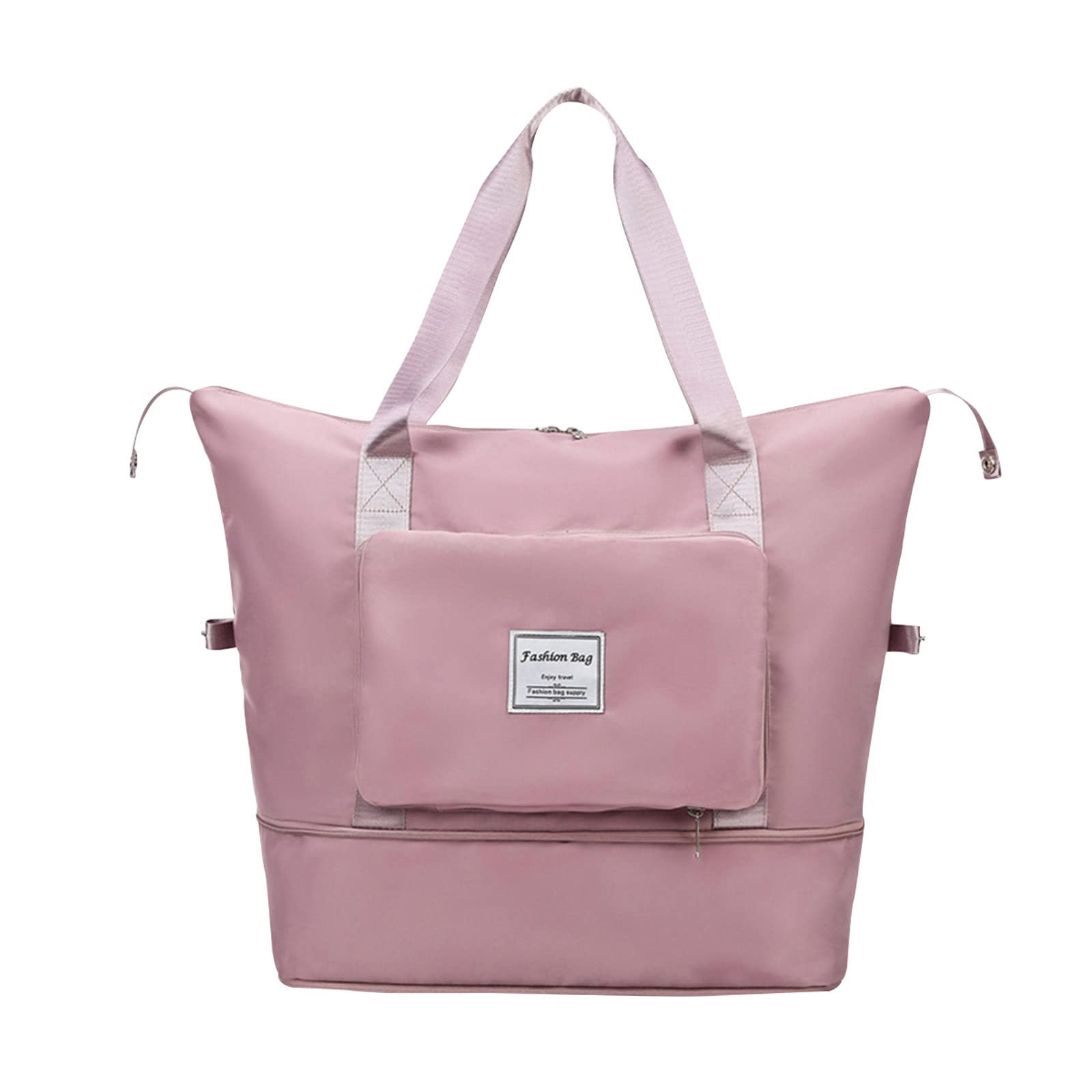 Kayannuo Large Capacity Waterproof Foldable Duffel Bag for Women - Lightweight Travel Gym Tote with Wet/Dry Pocket - Perfect for Weekend Trips, Overnight Stays, Fitness & Sports (Pink)