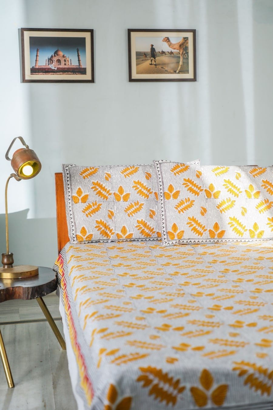 Autumn Fest Handblock Printed Cotton Bedsheet - Premium Indian Handmade Bedding Set for Fall Season | Perfect for Cozy Bedroom Decor & Guest Room Essentials
