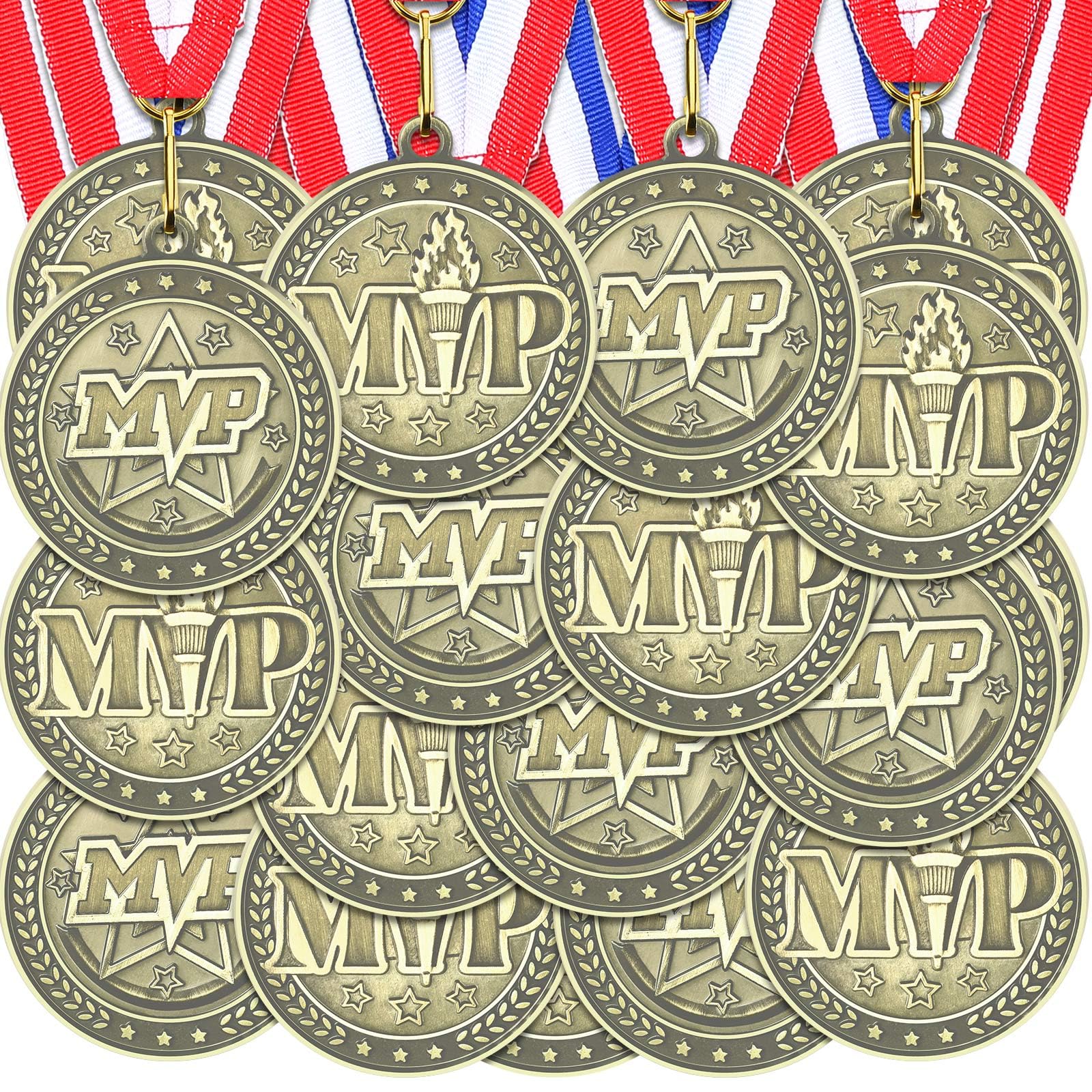 48 Pcs Gold Award Medals with Neck Ribbons - Champion Medals for Sports Competitions, School Field Day, Birthday Party Prizes & Winner Trophies - Perfect for Track Meets, Soccer Tournaments, and Award Ceremonies