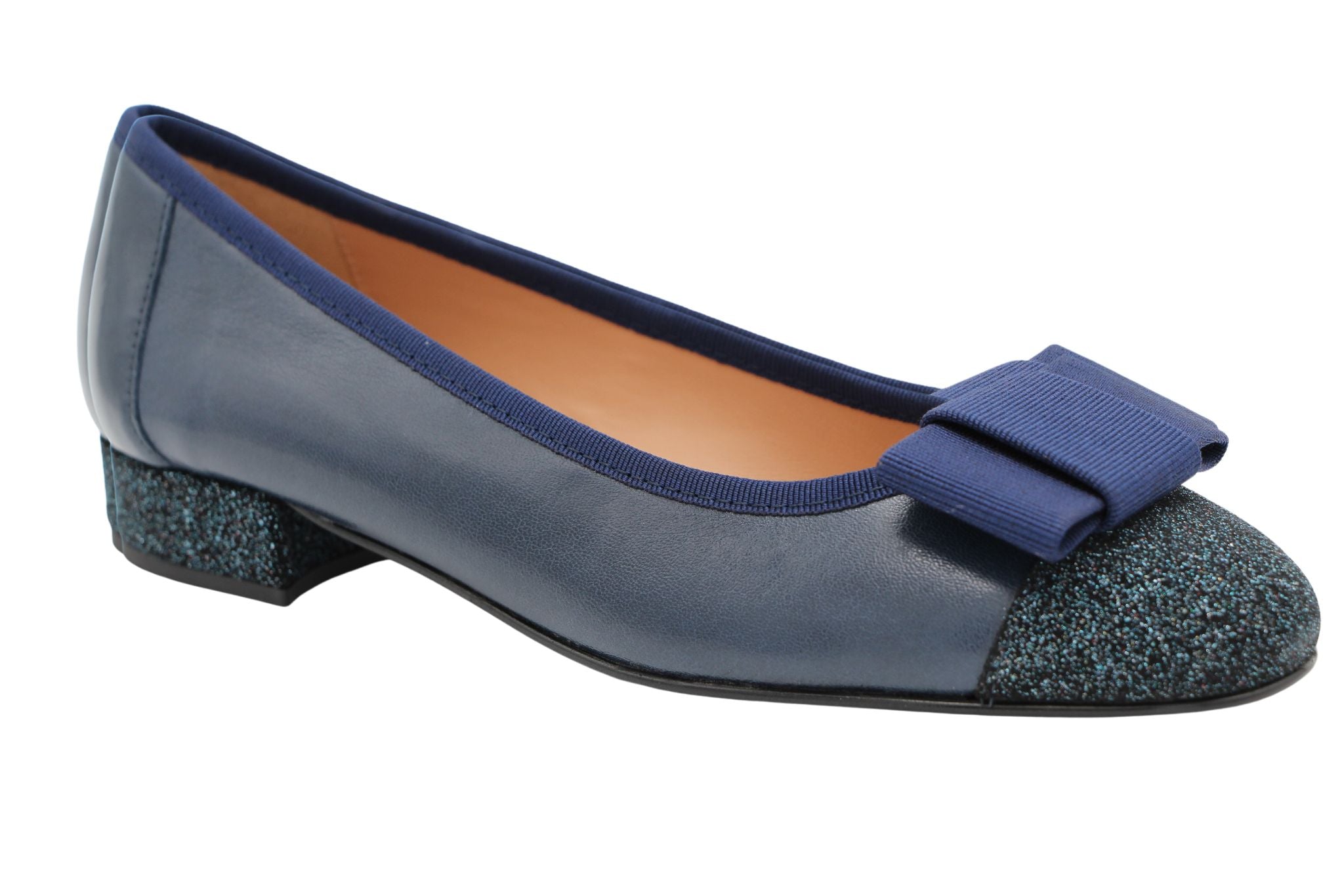 Fabucci Women's Navy Blue Leather Ballet Flats with Bow - Comfortable & Stylish Shoes for Work, Travel & Casual Outfits