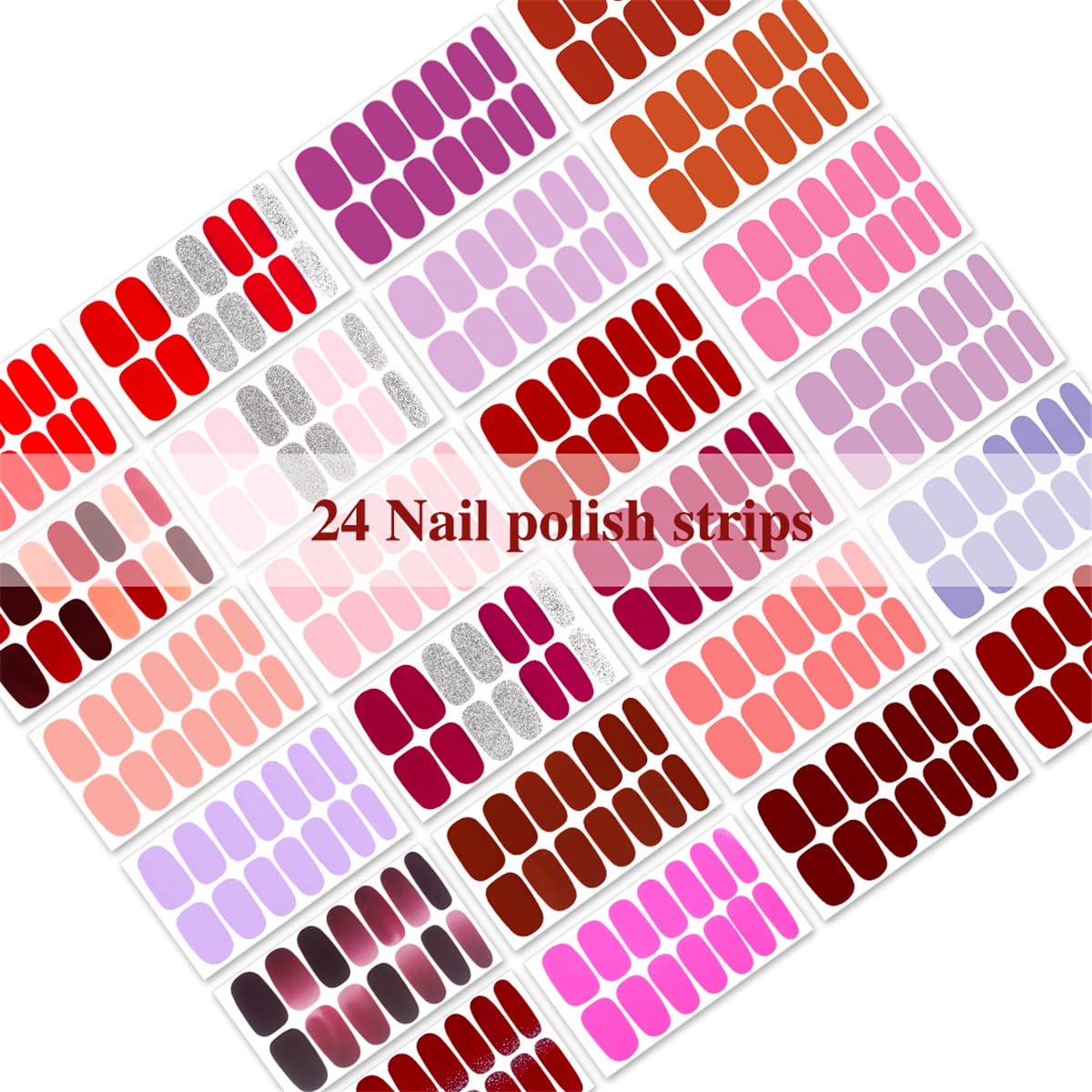 JERCLITY 24 Sheets Warm Tones Glitter Solid Color Nail Polish Strips - Self-Adhesive Nail Decals with Nail File | Gel Nail Wraps Manicure Kit for Women | Perfect for Parties, Weddings & DIY Nail Art at Home