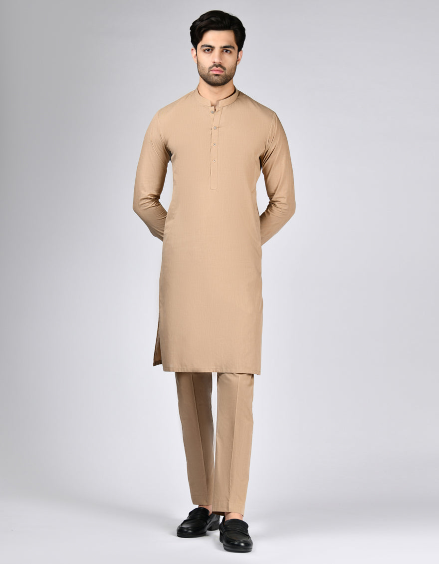 Blended Sand Unstitched Suit by J. Junaid Jamshed - Premium Pakistani Formal Wear for Men - Perfect for Weddings, Eid & Special Occasions