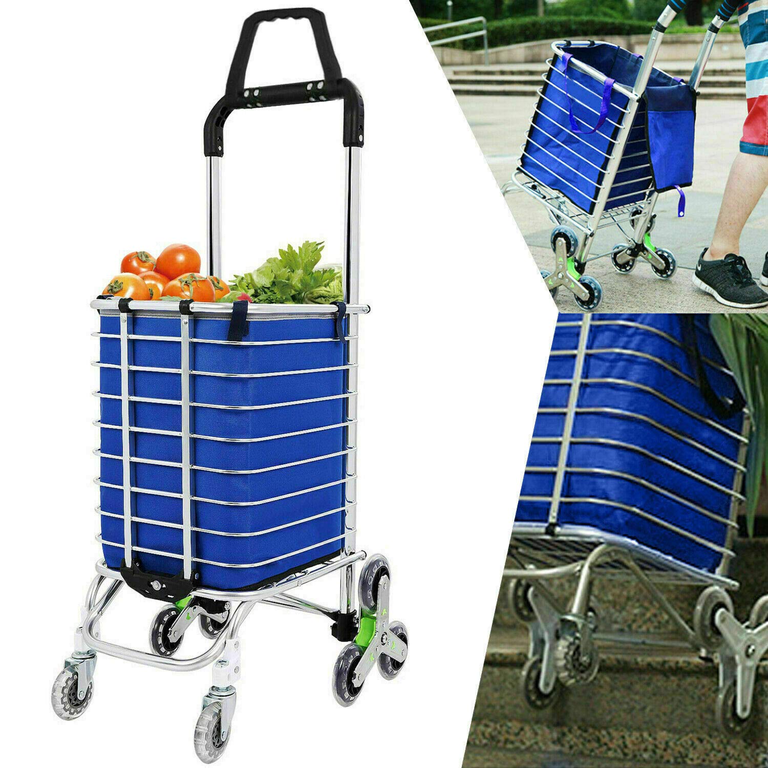 PiggiesC Foldable Rolling Shopping Cart with Stair Climbing Wheels - Grocery Trolley, Laundry Basket & Shopping Bag for Supermarket, Mall & Apartment Use