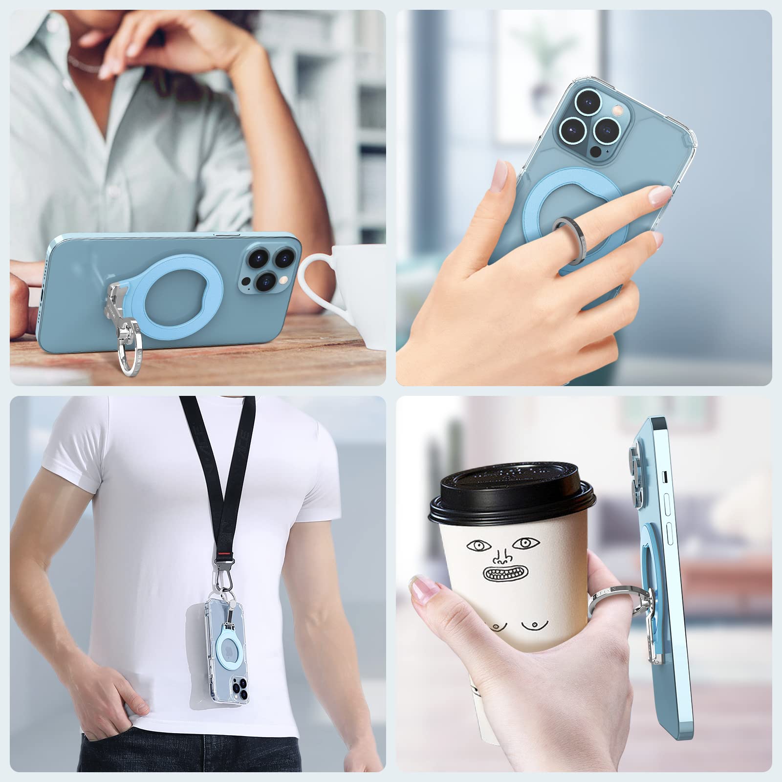 Nillkin SnapGrip Metal Phone Ring Holder - Adjustable Kickstand & Phone Grip for Samsung Galaxy S22 Ultra/S22/S21, iPhone 13/13 Pro/13 Mini/XS/12/11, Google Pixel 6/6A (Sky Blue) - Perfect for Hands-Free Viewing, Secure Grip & Multi-Angle Stand
