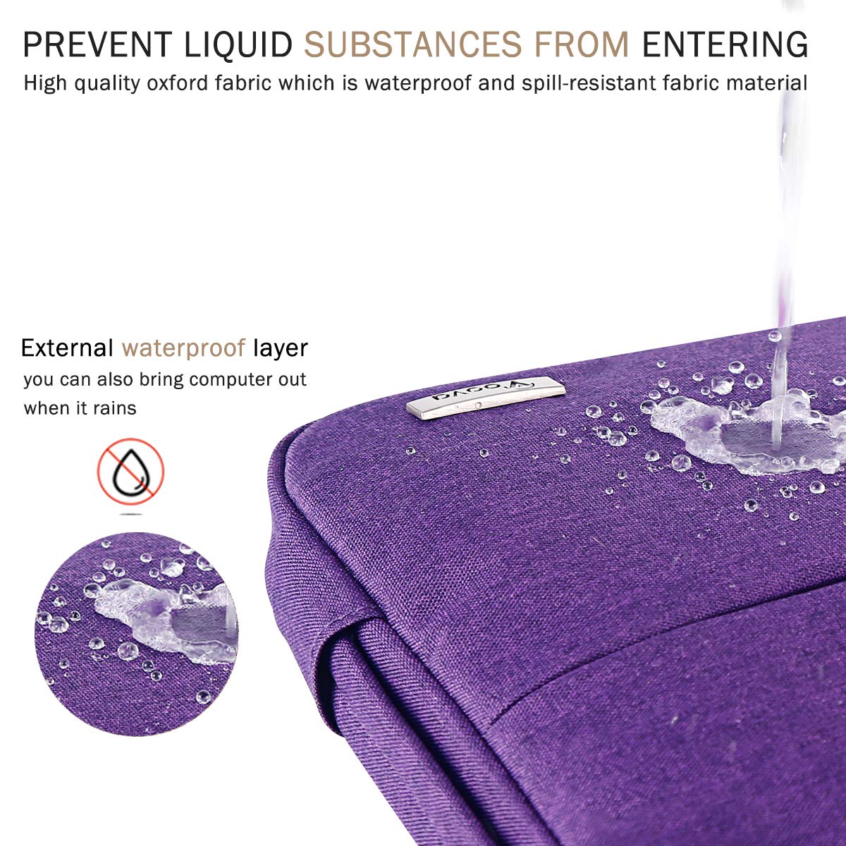 Voova 13.6 Inch Waterproof Laptop Sleeve Case - Compatible with MacBook Air, MacBook Pro, Surface Laptop, Surface Pro & iPad Pro - Protective Computer Bag for Work, School & Travel (Purple)