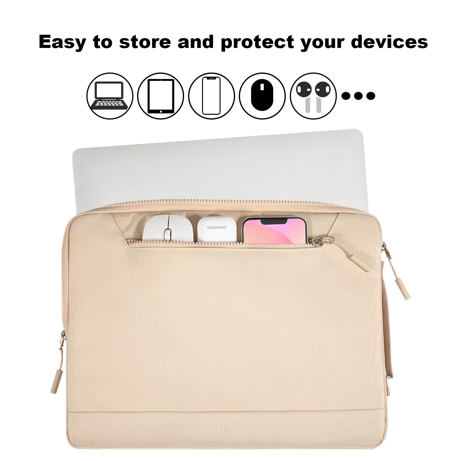 360° Protective Laptop Sleeve Case for 14-15 Inch Laptops - Waterproof Slim Computer Cover Compatible with MacBook Air M2 15, MacBook Pro 14/15, Chromebook 14/15, Asus Vivobook 14 - Apricot Color - Perfect for Travel, Work & School