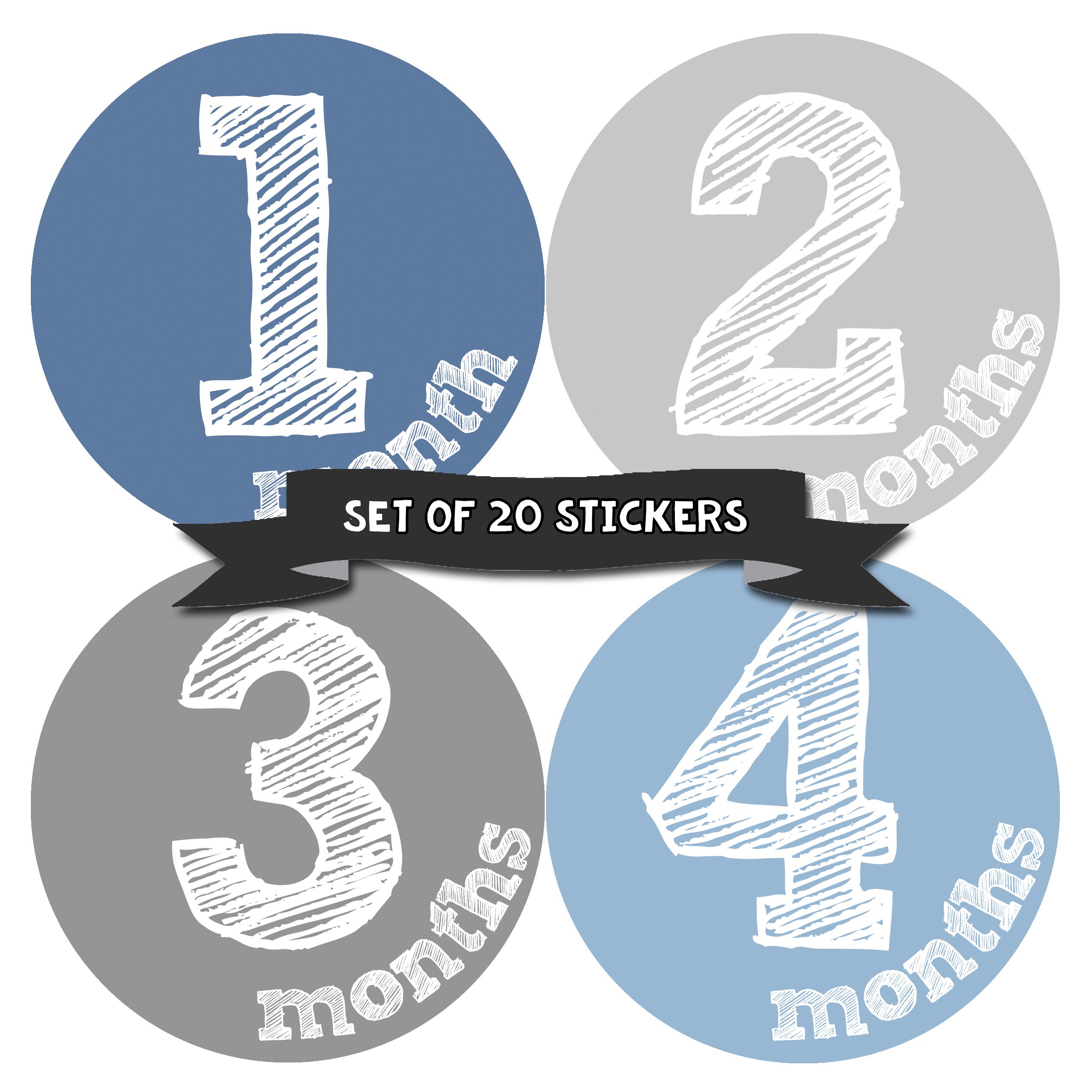 Baby Monthly Milestone Stickers for Newborn Boys - Set of 20 Adhesive Photo Props - Perfect for Capturing First Year Memories, Monthly Growth Tracking & Baby Shower Gifts