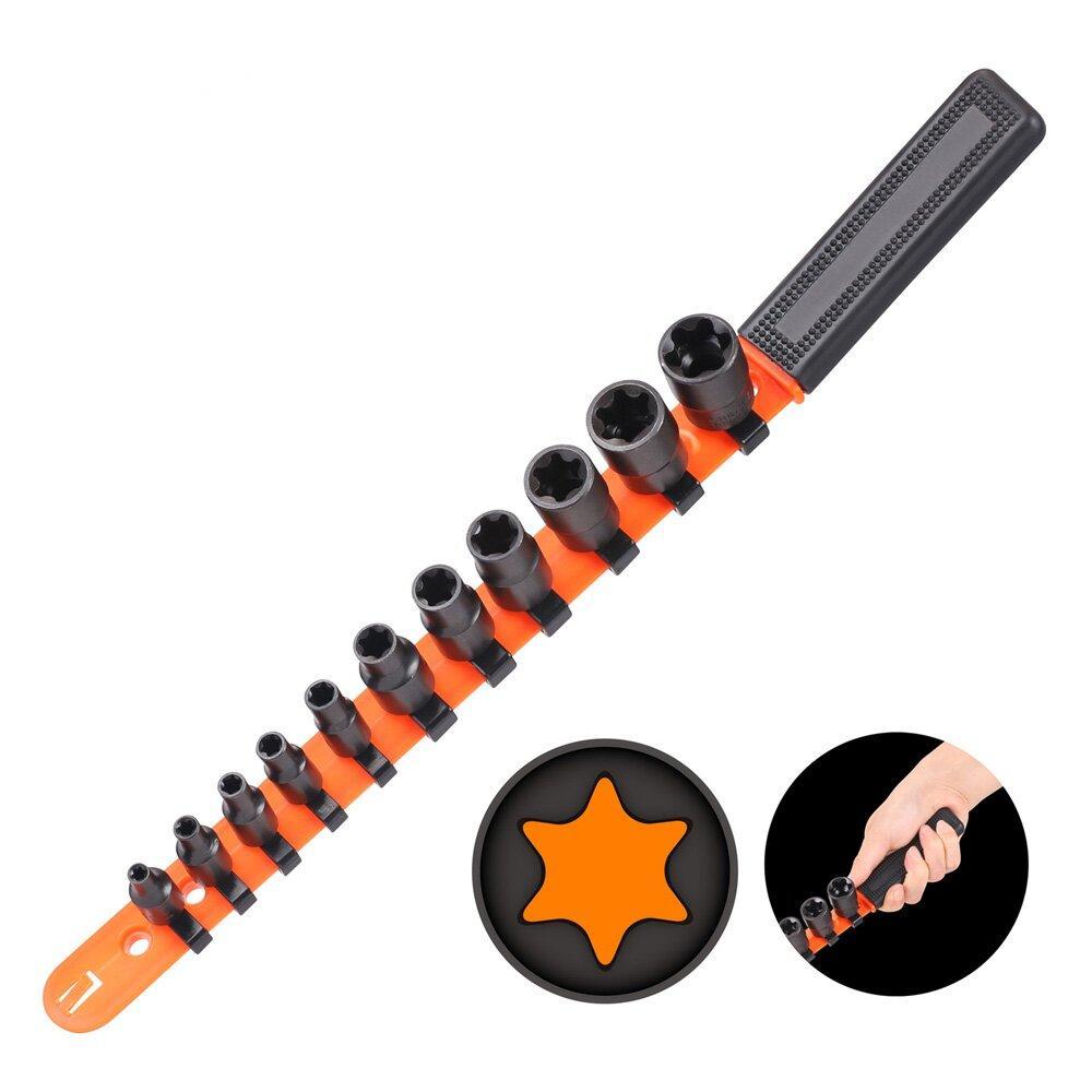 11-Piece E Torx Socket Set - Female External Star Bit Sockets E4 to E20 - 3/8