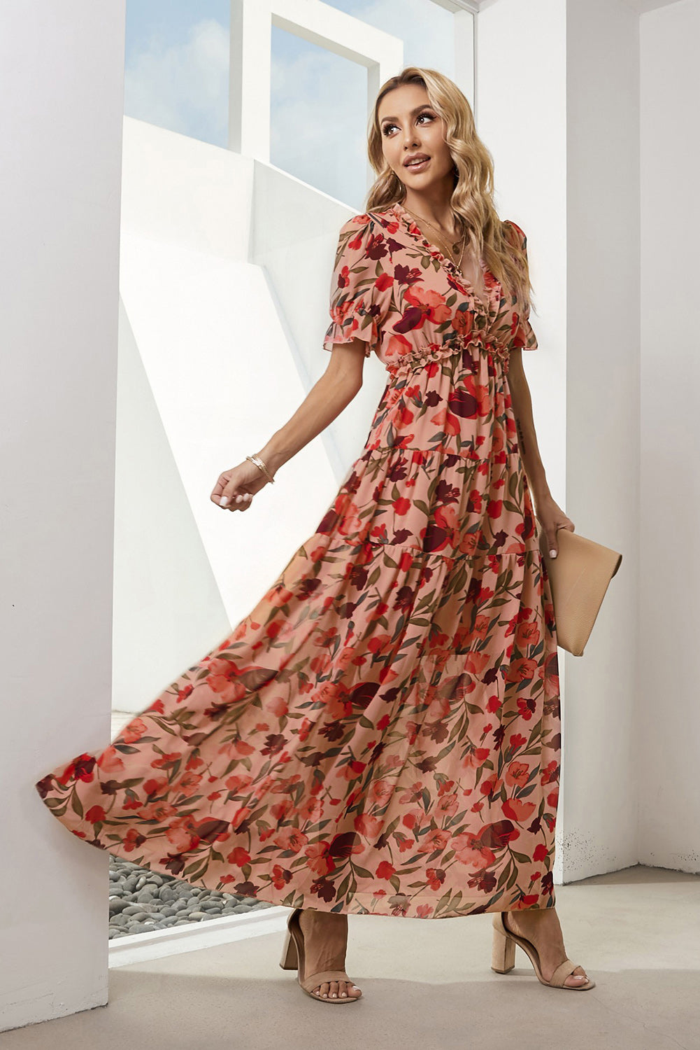 Floral Print Maxi Dress for Women - Summer Beach Vacation & Resort Wear - Boho Chic Long Dress for Pool Party, Wedding Guest, or Tropical Getaway