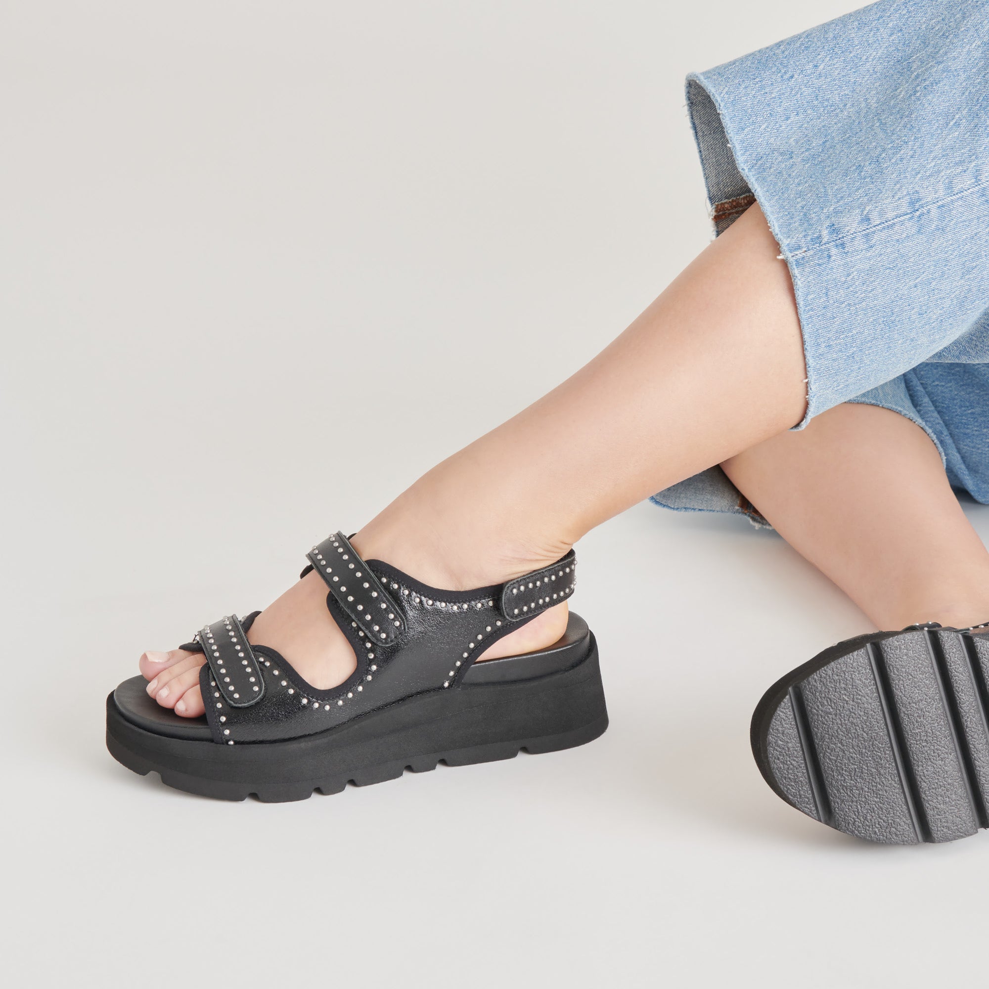 Dubai Stud Sandals for Women - Midnight Crinkle Patent Leather Fashion Sandals - Perfect for Parties, Weddings & Evening Events