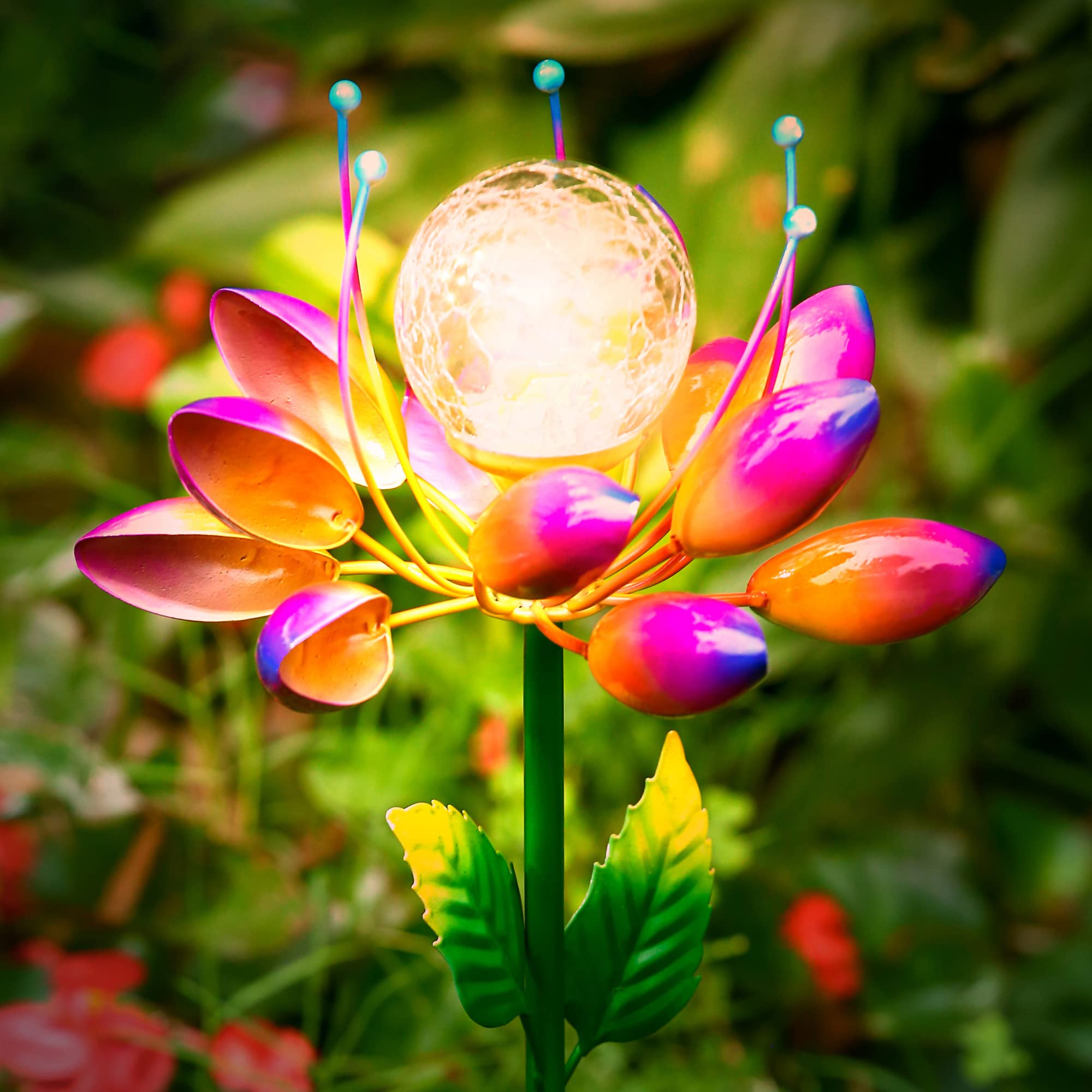 Solar Powered Metal Flower Windmill Garden Stake Lights - Waterproof Outdoor Decor for Yard, Lawn, Patio | Perfect Gardening Gifts & Landscape Lighting for Backyard, Pathway, Wedding Decor