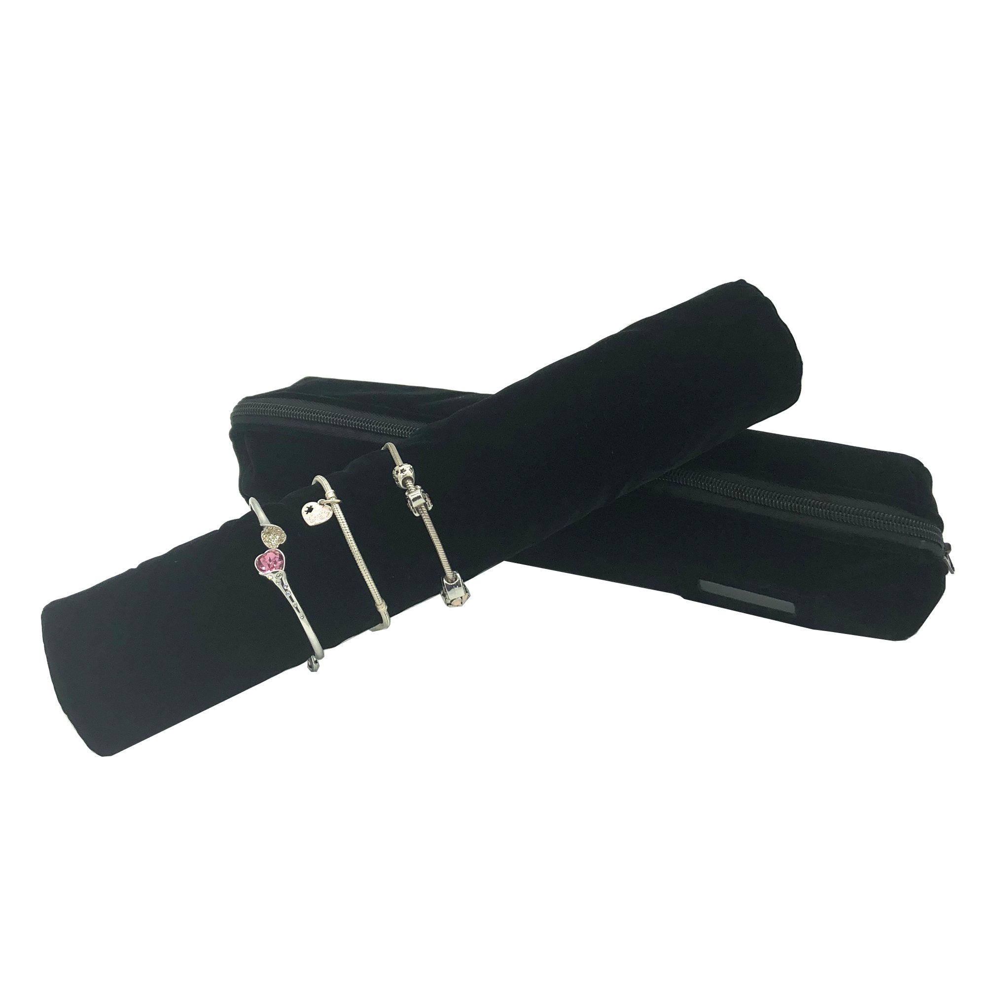 Velvet Jewelry Roll Travel Organizer - Compact Storage for Bracelets, Bangles & Watches | Perfect Jewelry Case for Women | Portable Jewelry Pouch for Vacation, Business Trips & Daily Use (Black)