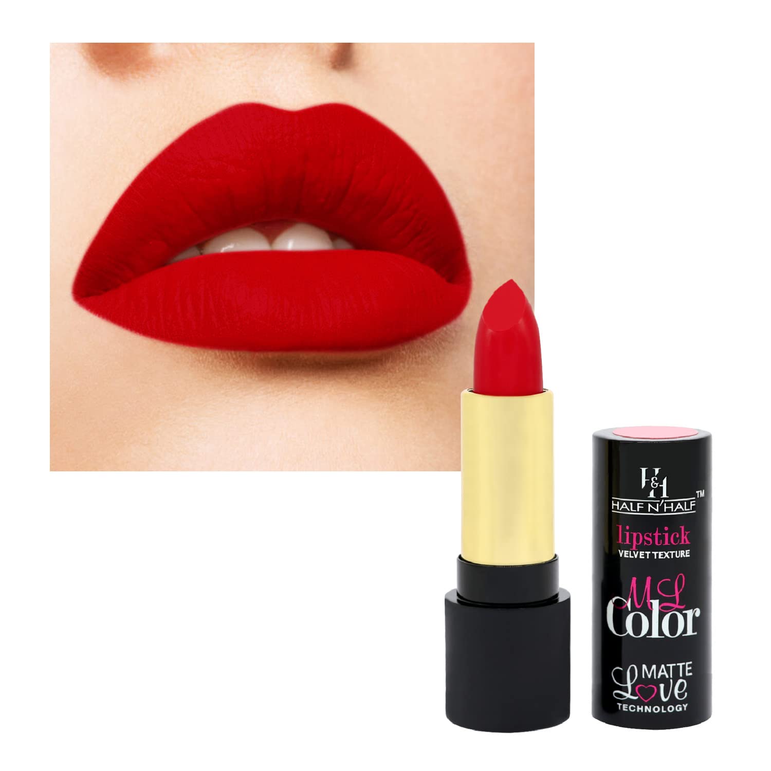 Half N Half Matte Lipstick - 04 Hot Red Long-Lasting Lip Color for Women, Vegan & Cruelty-Free | Perfect for Parties, Date Nights & Everyday Wear