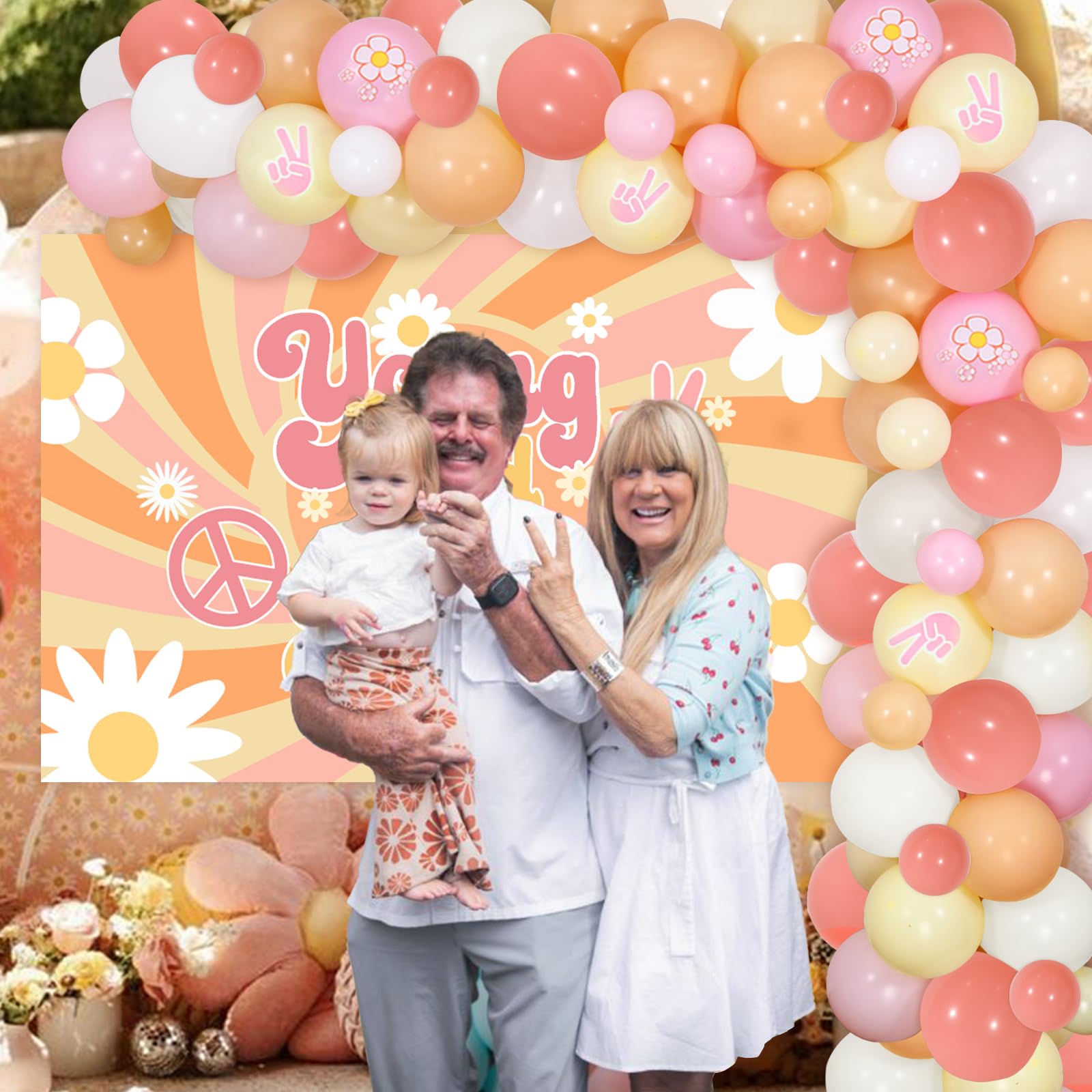 Cheereveal Young Wild and Three Birthday Decorations - Groovy 3rd Birthday Party Supplies Kit with Balloon Garland, Backdrop & Tablecloth | Perfect for Hippie Themed Birthday Celebrations, Baby Showers & Boho Decor