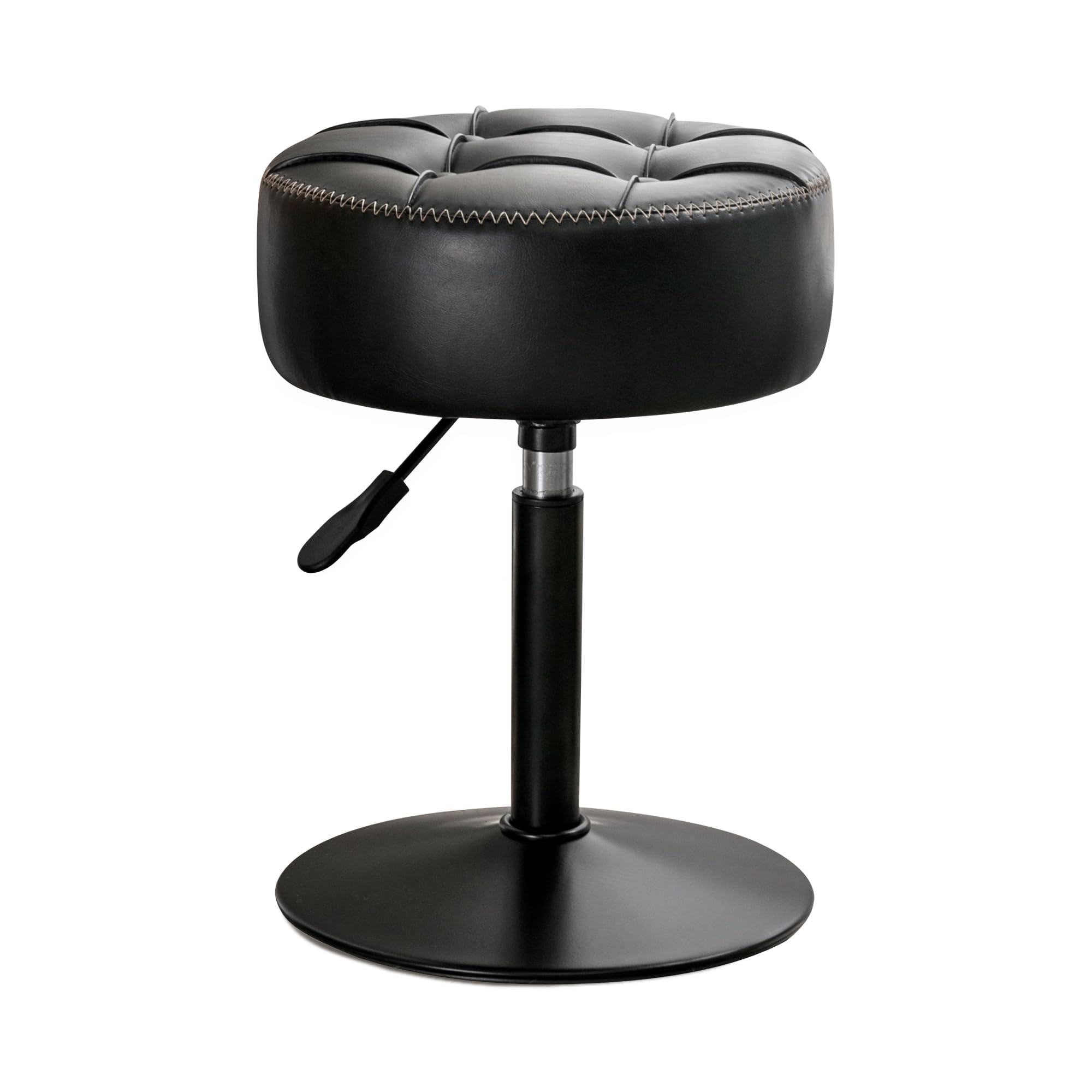 LUE BONA Adjustable Vanity Stool with 360° Swivel - Small Faux Leather Makeup Chair for Bathroom, Living Room & Dressing Room - Black Vanity Stool for Women's Makeup Station, Bedroom & Home Decor