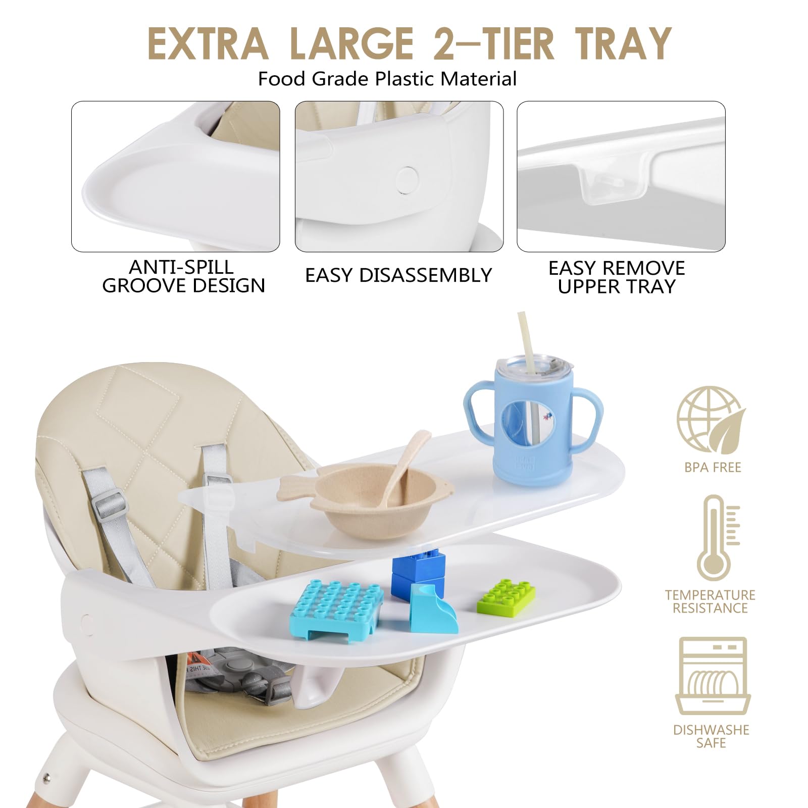6-in-1 Convertible Wooden High Chair for Babies & Toddlers | Adjustable Height with Removable Double Tray & Footrest | Perfect for Feeding, Playtime & Learning at Home