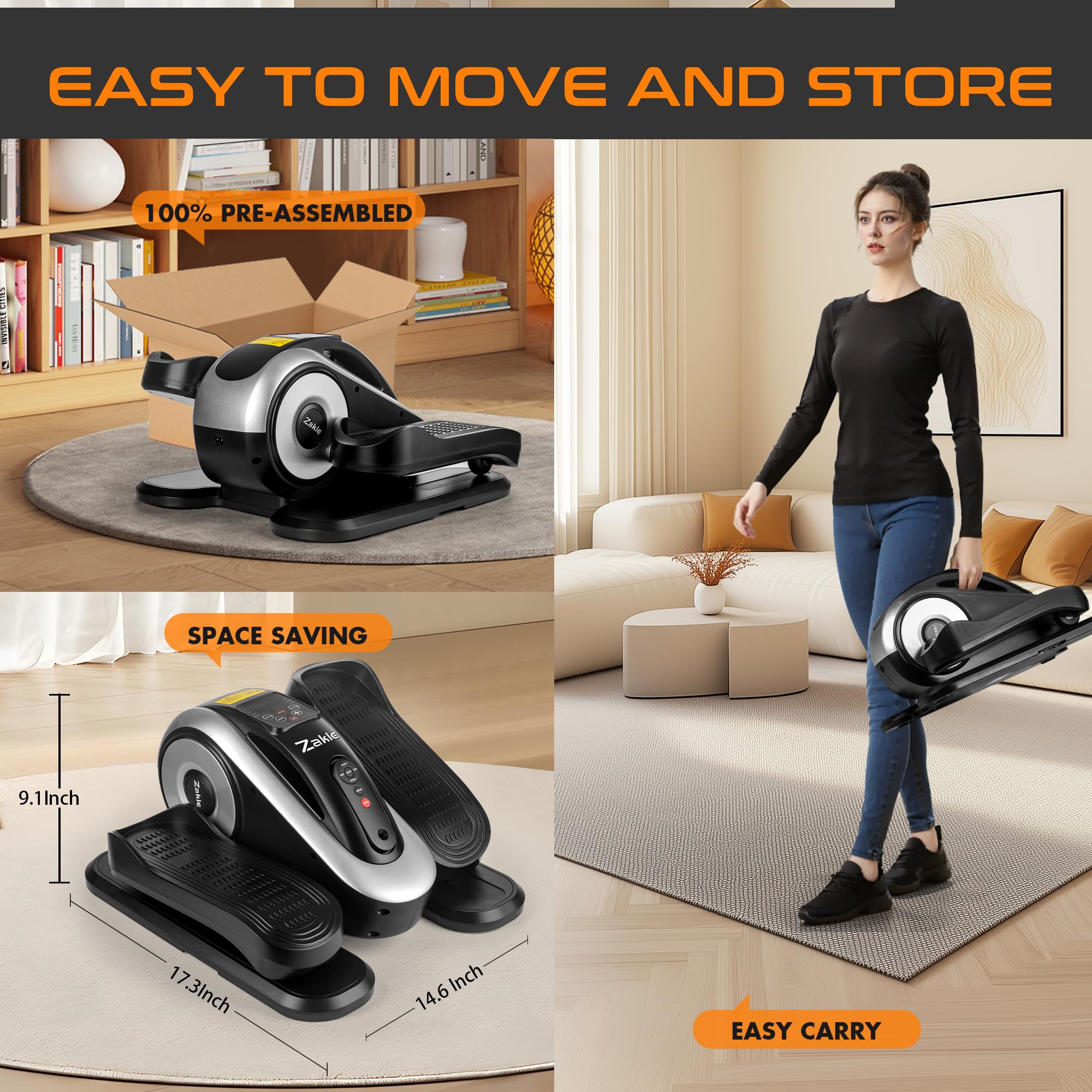 Zakle Under Desk Elliptical Machine - Quiet Leg Exerciser with Remote Control, 12 Adjustable Speeds | Portable Mini Elliptical Trainer for Office, Home & Small Spaces | Fully Assembled for Instant Use