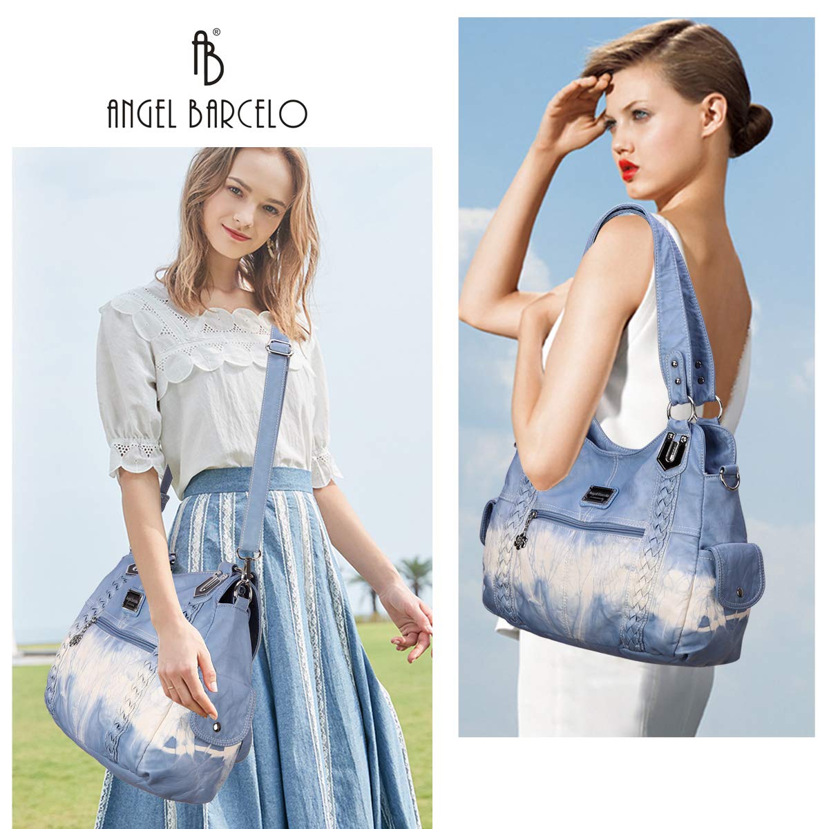 Angel Barcelo Women's Roomy Hobo Handbag - Fashionable Washed Leather Shoulder Bag & Tote Purse for Work, Travel & Everyday Use