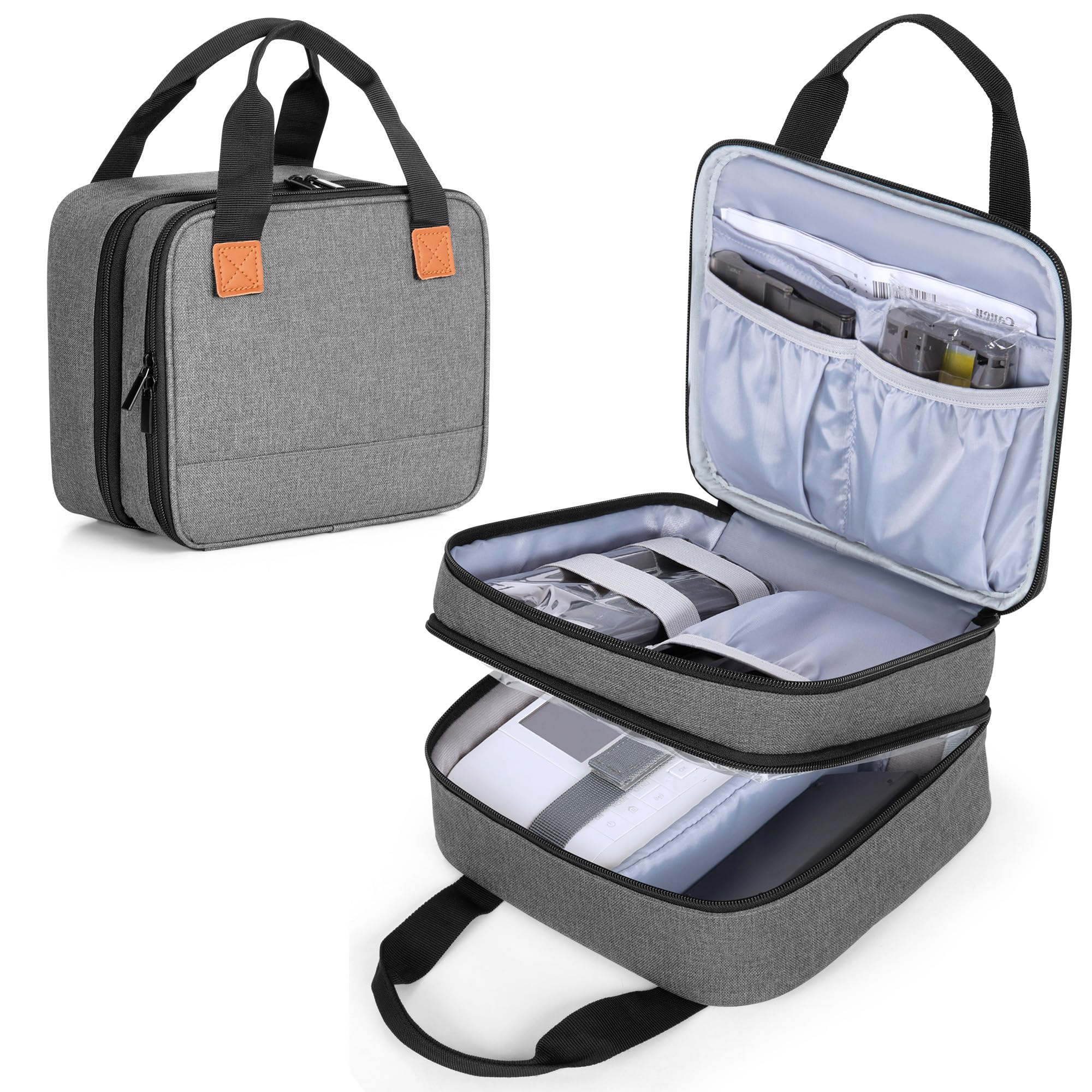 LUXJA Gray Photo Printer Case Compatible with Canon SELPHY CP1500 CP1300 CP1200 - Portable Printer Bag with Accessory Pockets for Travel Home Office Use