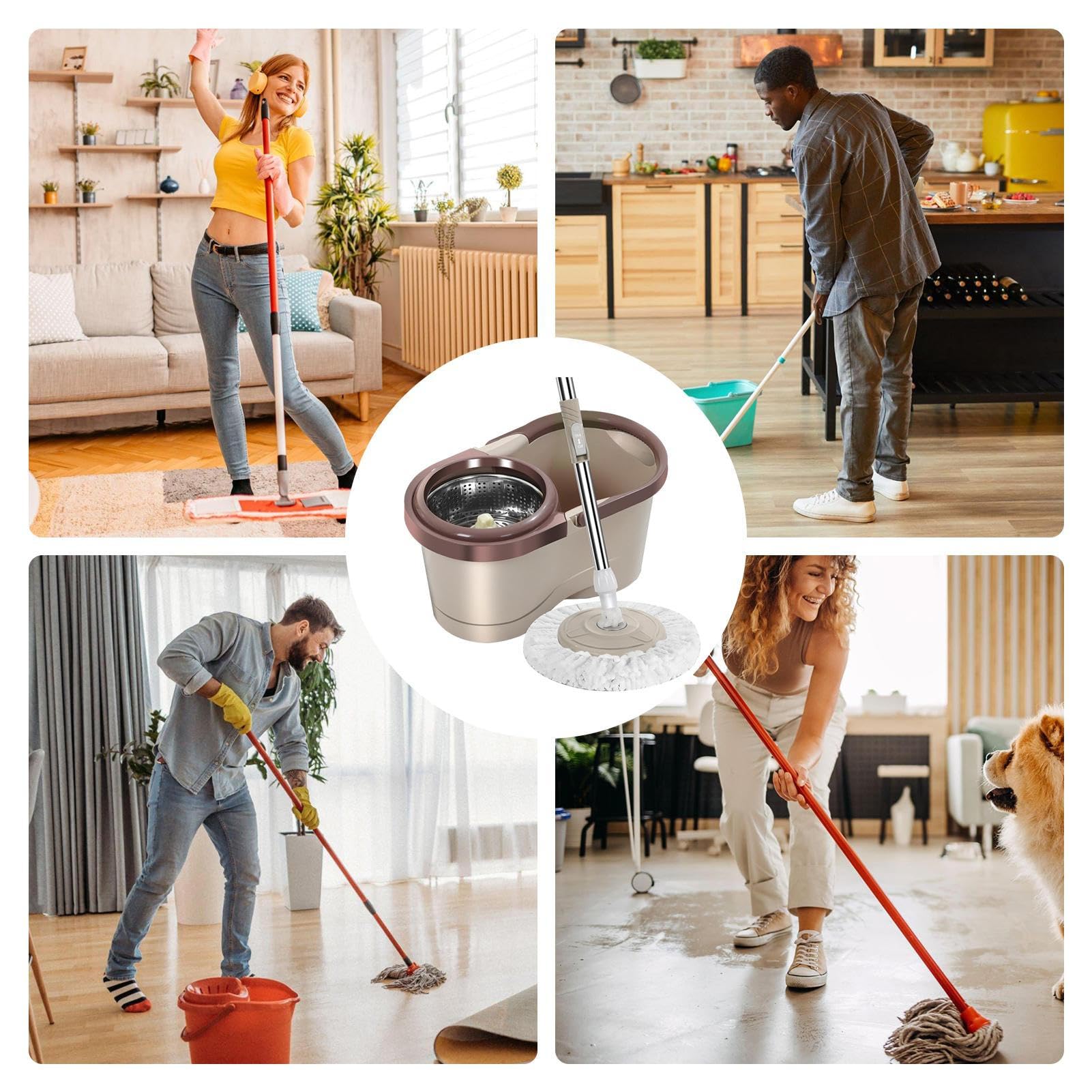 1 Set Rotating Spin Mop with Bucket - Automatic Floor Cleaning Mop with Microfiber Heads, Self-Wringing System for Home, Kitchen, Bathroom & Hardwood Floors