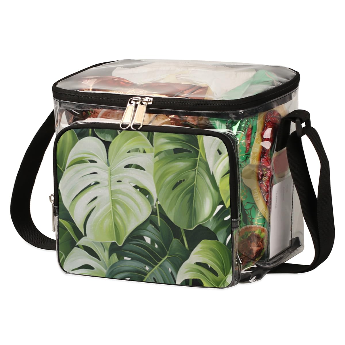 GzLeyigou Clear Tote Bag with Tropical Palm Leaf Design - Transparent Crossbody Shoulder Bag for Women | Perfect for Beach, Travel, Picnic, Concerts & Sports Events | Stadium Approved Lunch Tote & Shopping Bag