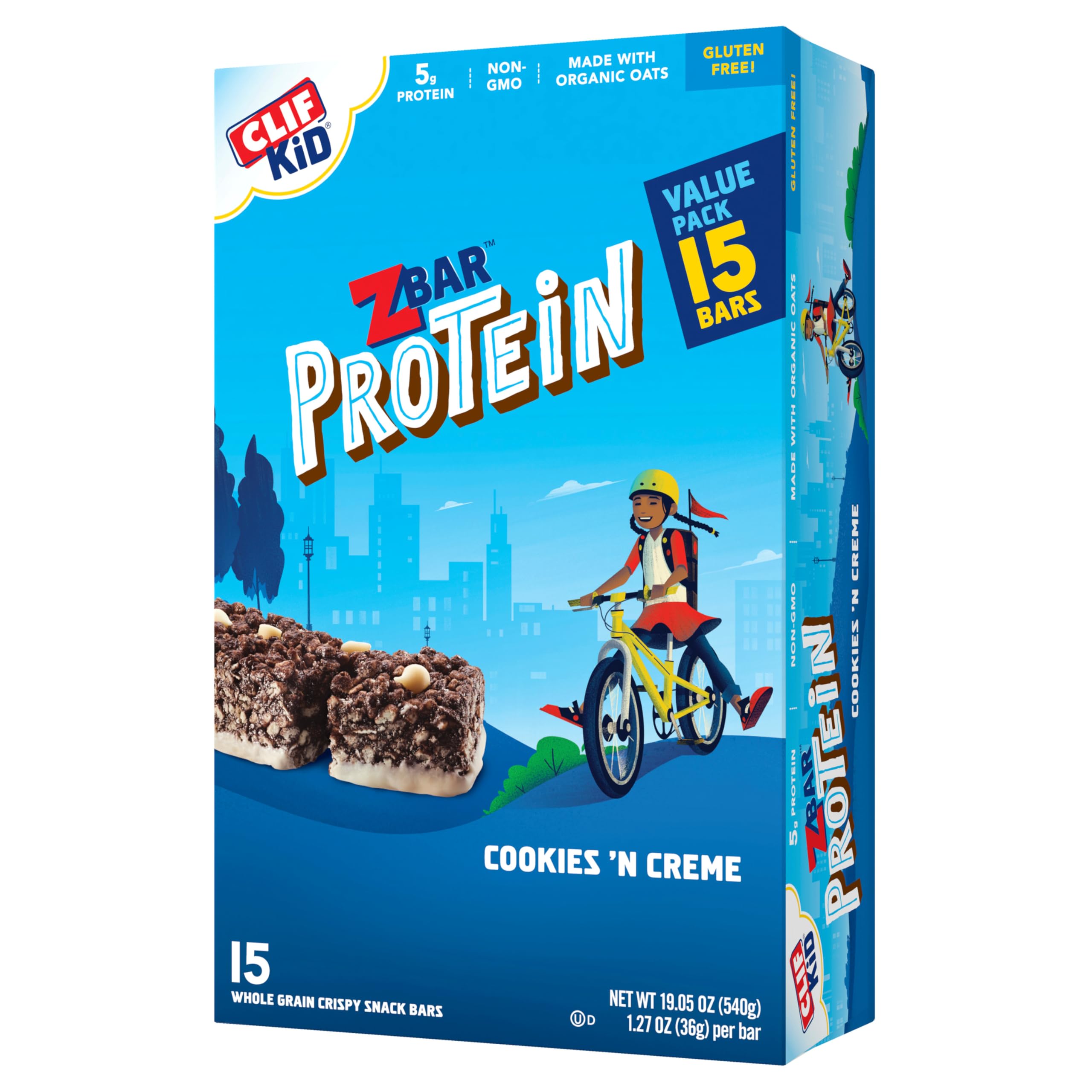 Organic Zbar Protein Bars - Cookies 'n Creme Flavor - Gluten Free, Non-GMO Snack with 5g Protein - Crispy Oat Bars (15 Pack) - Perfect for Workouts, School Lunches & On-the-Go Energy