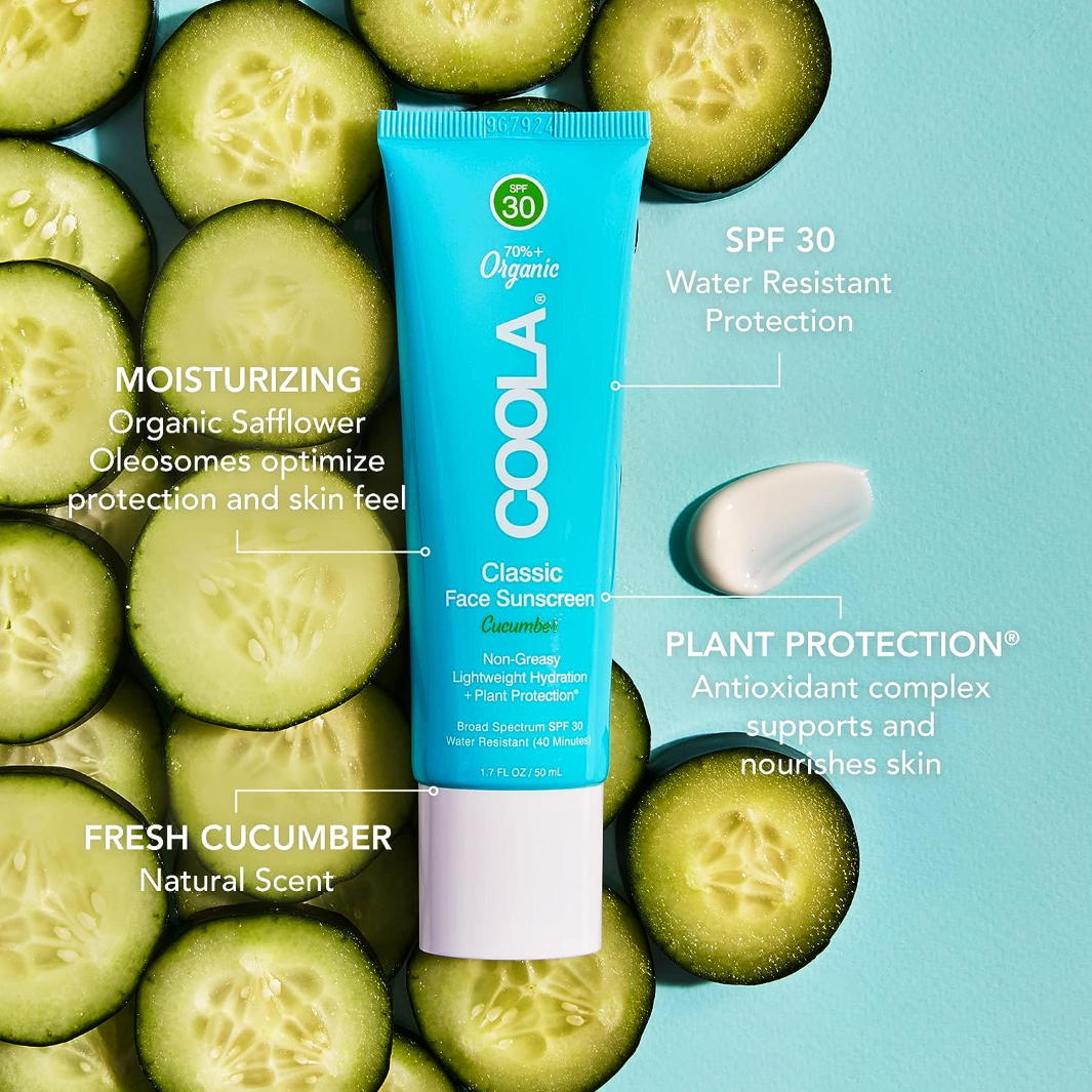 COOLA Classic Face Organic Sunscreen Lotion SPF 30 - Cucumber Scented, Broad Spectrum UVA/UVB Protection, Vegan & Reef Safe - Perfect for Daily Use, Beach & Outdoor Activities