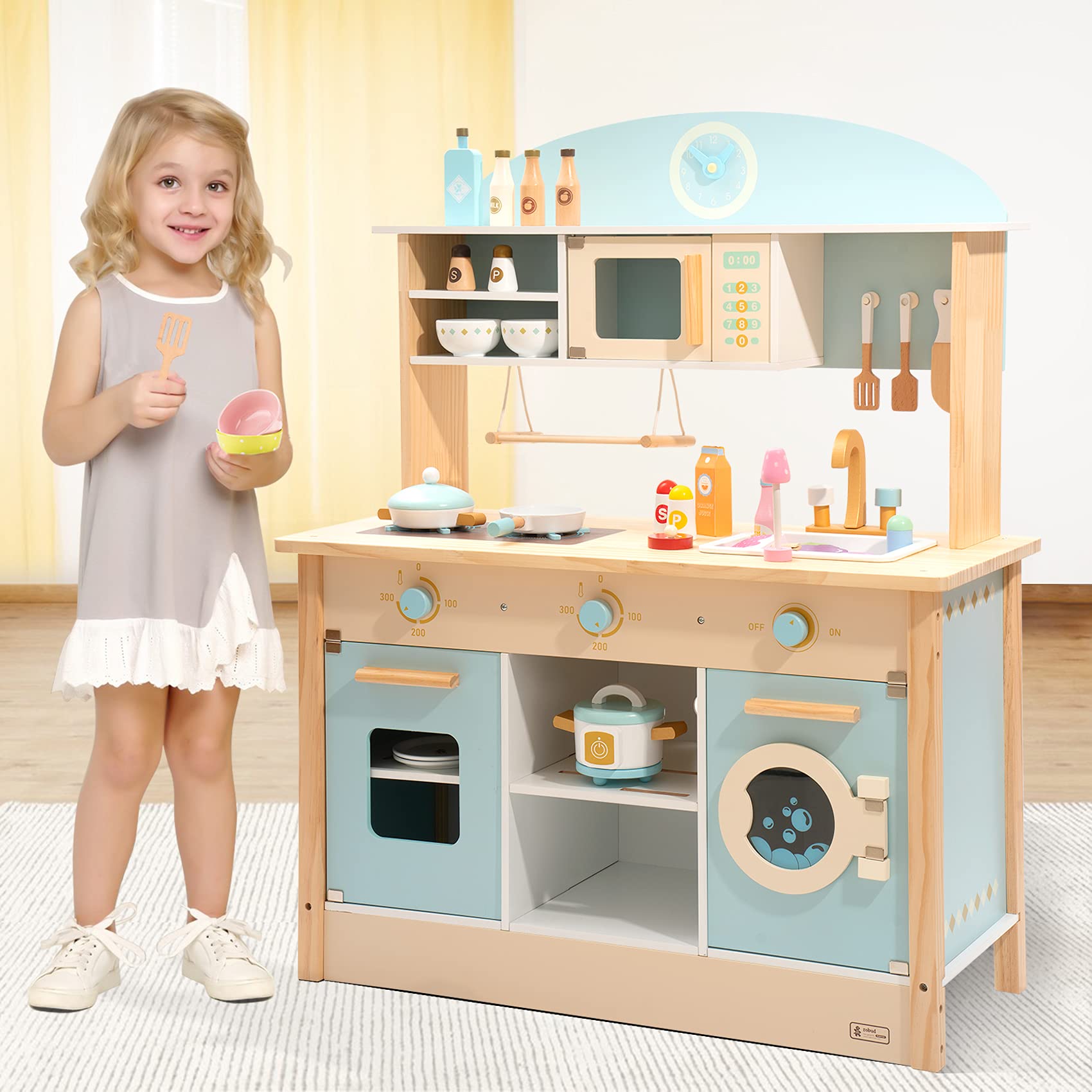 ROBUD Wooden Play Kitchen Set for Kids & Toddlers - Pretend Cooking Toy for Boys & Girls Ages 3+ | Perfect for Imaginative Play, Birthday Gifts & Preschool Learning
