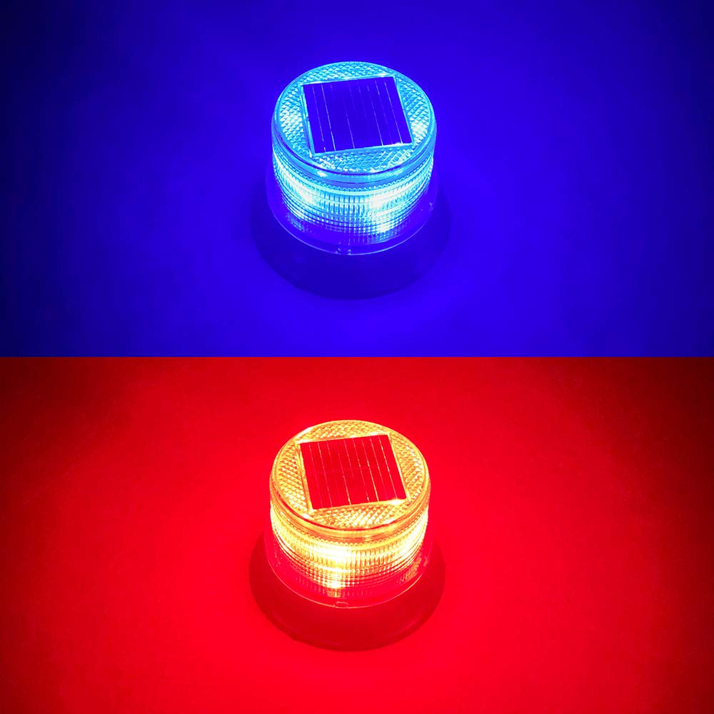 Sidaqi 12V Solar-Powered LED Beacon Strobe Light with Magnetic Base - Red & Blue Emergency Warning Flashing Lights for Forklifts, Construction Vehicles, Trucks - Ideal for Roadside Safety, Work Zones & Hazardous Areas