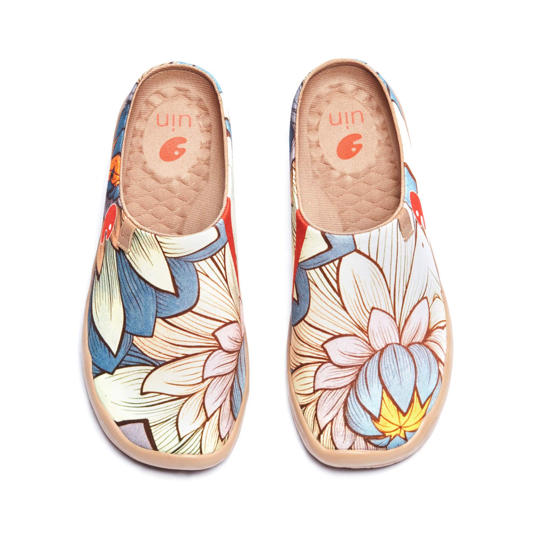 UIN Women's Slip-On Mules - Comfortable Lightweight Clogs with Wide Toe & Artistic Paint Design - Malaga Series Casual Shoes for Travel, Walking & Everyday Wear