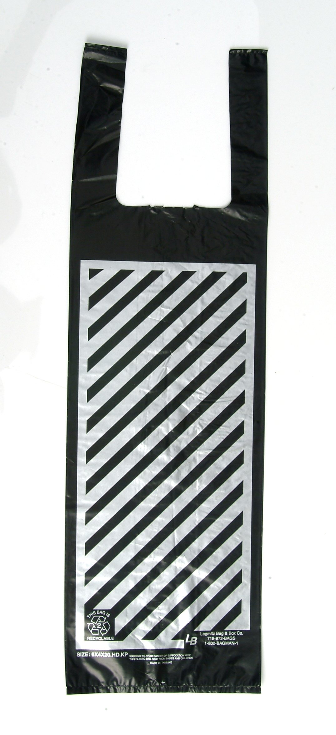 2000pcs Black Plastic Shopping Bags with Silver Stripes - 1.3 Mil EX-HEAVY Wine/Liquor Bags (6x4x20 Inches) - Bulk Pack for Retail Stores, Restaurants & Events - 6.5 Cents per Bag - $130.95 per Box