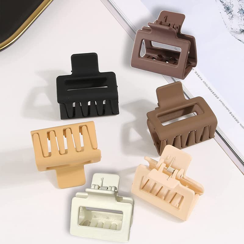 2 Inch Matte Rectangular Small Hair Claw Clips for Women & Girls - 6 Color Pack (Thick/Thin Hair) - Perfect for School, Work & Everyday Styling