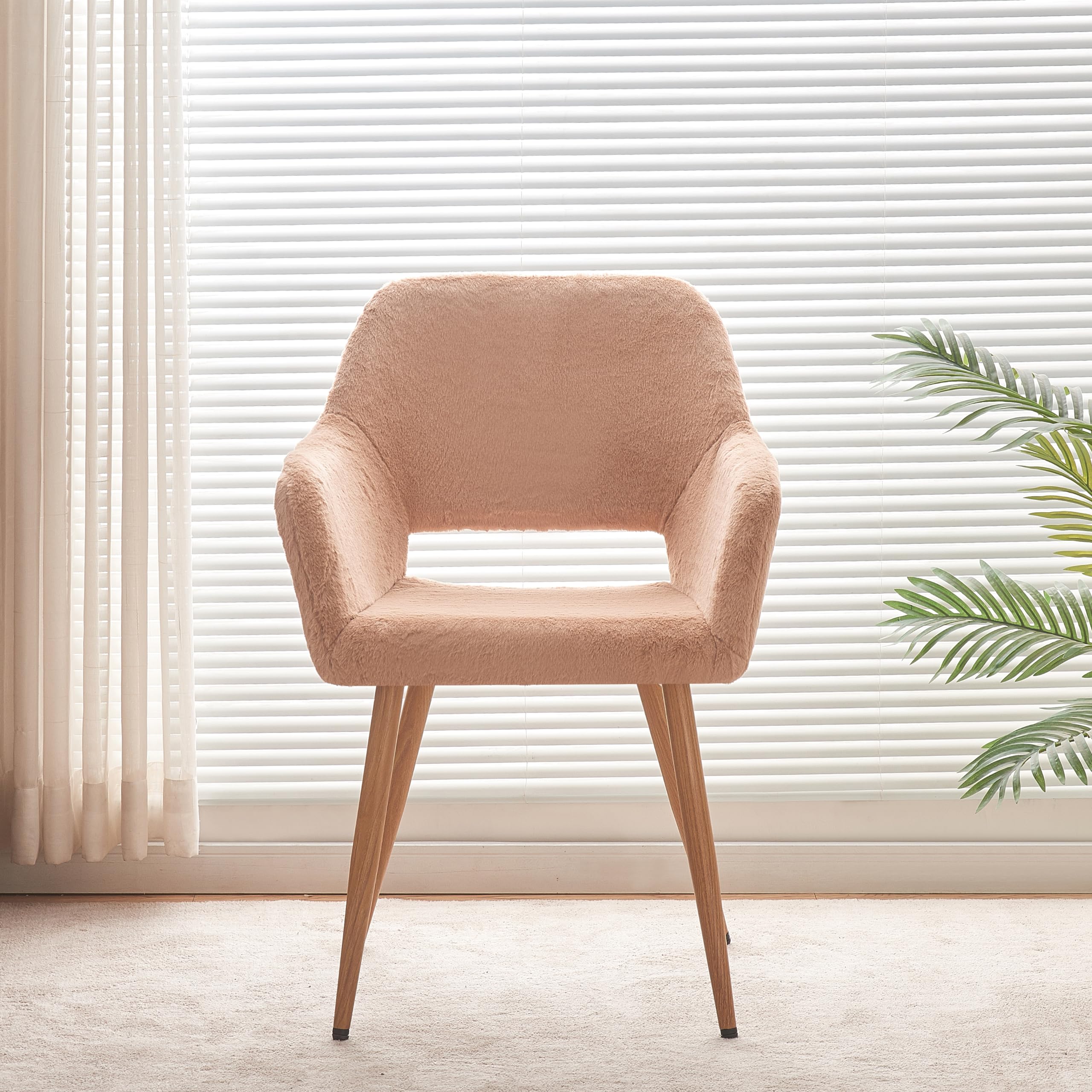 Fluffy Pink Faux Fur Swivel Desk Chair with Wheels - Adjustable Height Vanity Chair for Makeup Room, Teen Girls Bedroom & Home Office - Soft Computer Gaming Chair for Women (Camel) - Perfect for Beauty Stations, Dorm Rooms & Cozy Workspaces