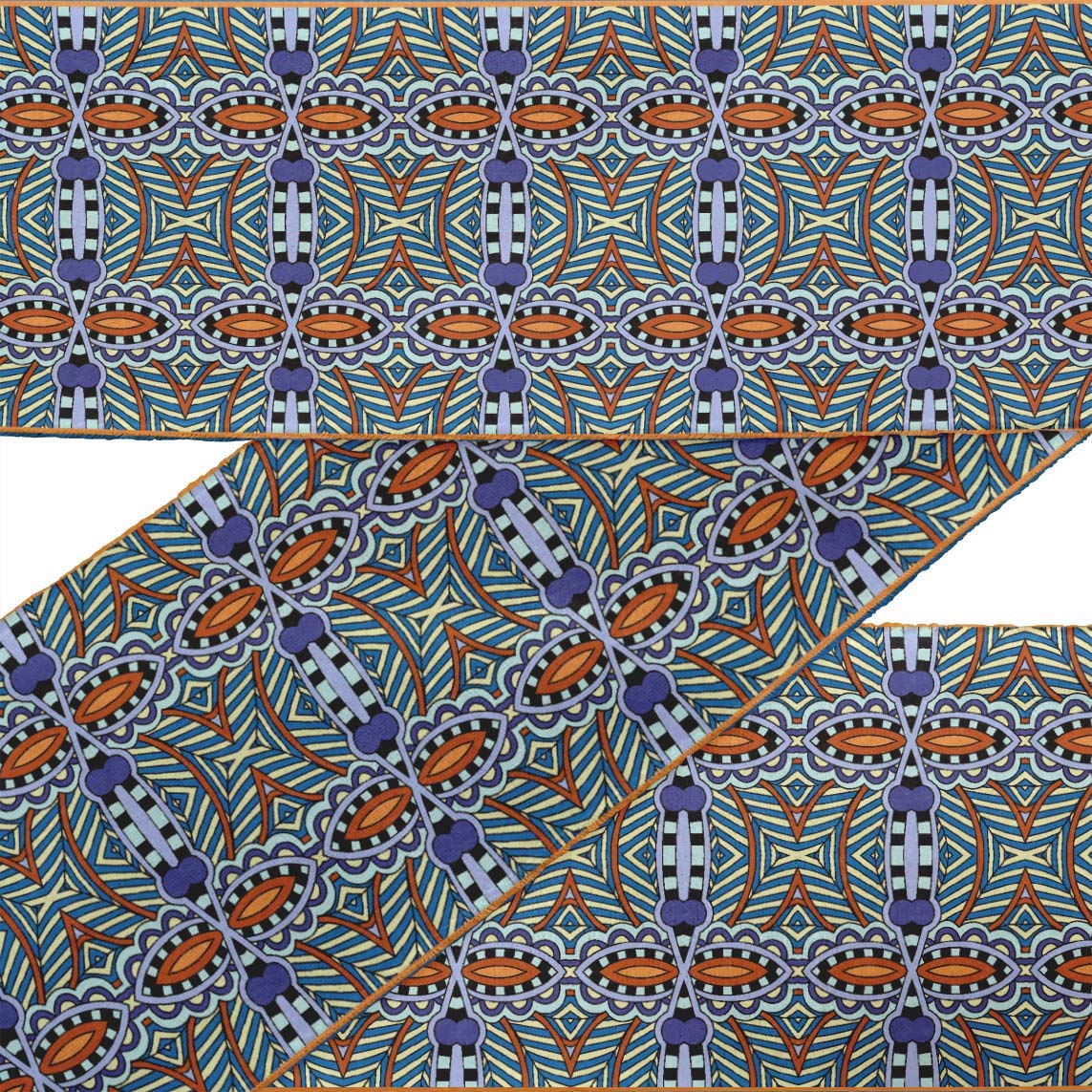Blue Stripe & Paisley Ethnic Ribbon Trim Tape - 3 Inch Wide Printed Velvet Fabric Lace for Sewing & Crafts (9 Yards) - Perfect for DIY Costumes, Home Decor & Scrapbooking