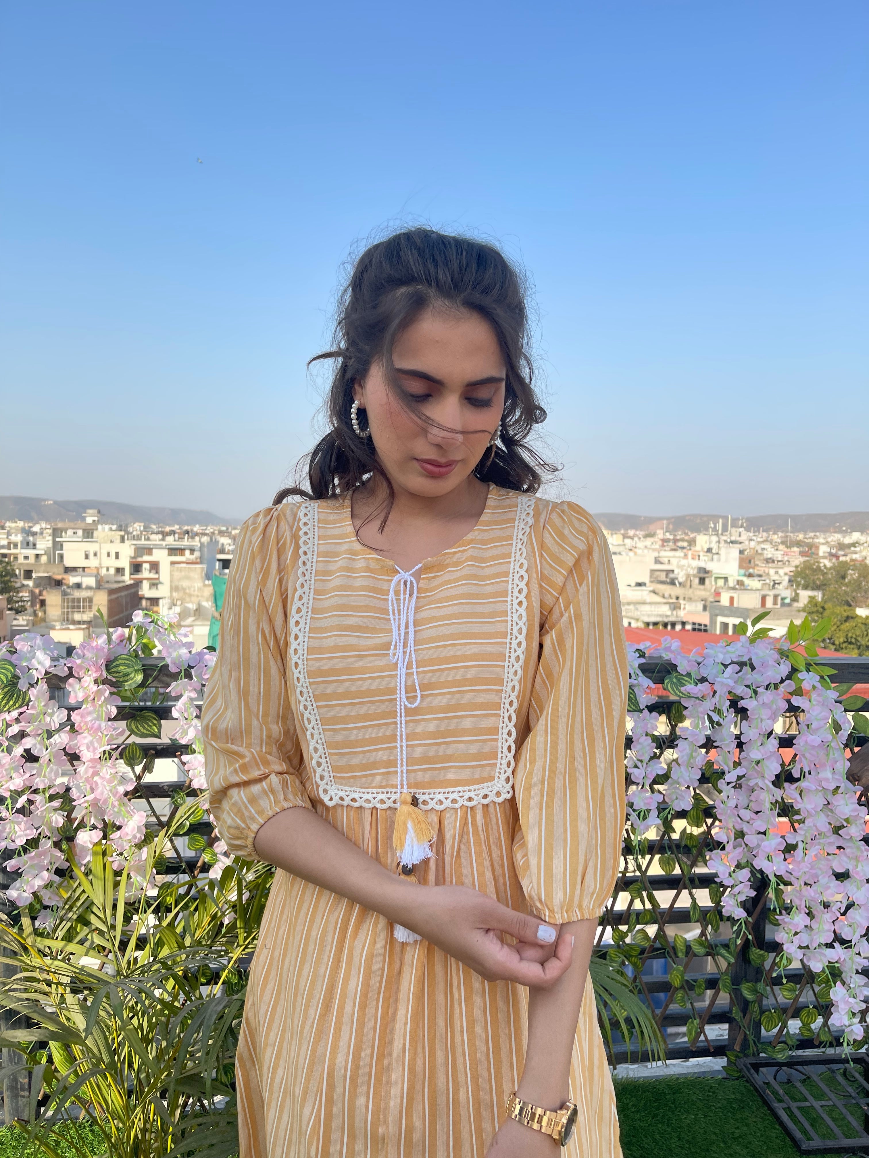 Stylish Yellow Printed Cotton Kurta Set for Women | Traditional Indian Ethnic Wear | Perfect for Festivals, Weddings & Casual Outings