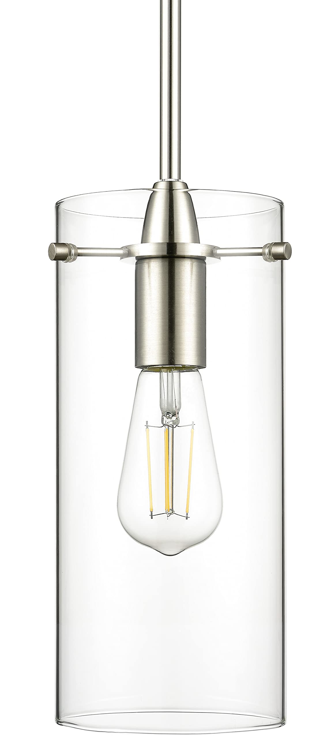 Brushed Nickel Kitchen Island Pendant Light with Clear Glass Shade - Modern Hanging Light Fixture for Dining Room, Bar Counter & Breakfast Nook