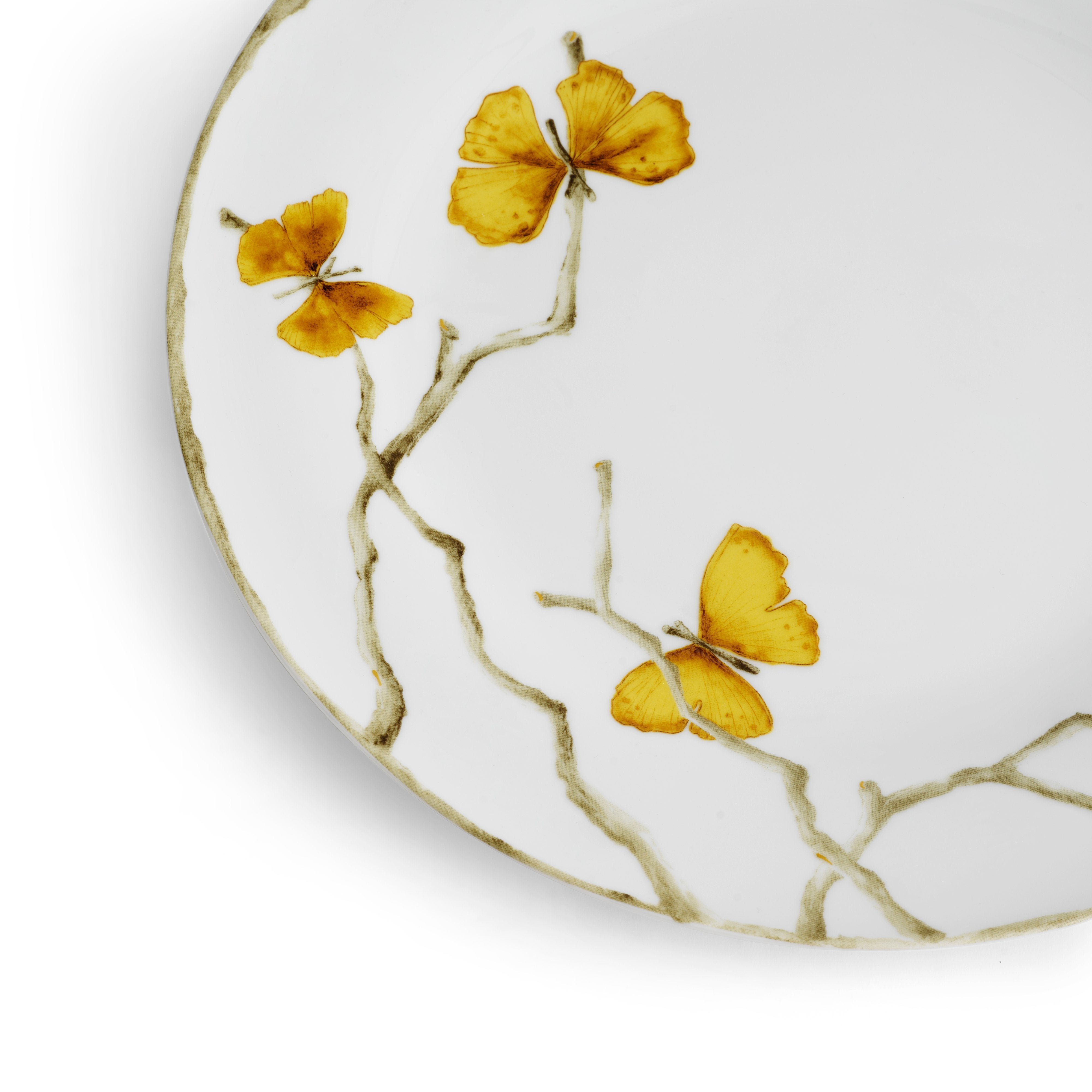 Butterfly Ginkgo Gold Dinnerware Set - Elegant Porcelain Plates, Bowls & Cups for Fine Dining, Wedding, and Special Occasions