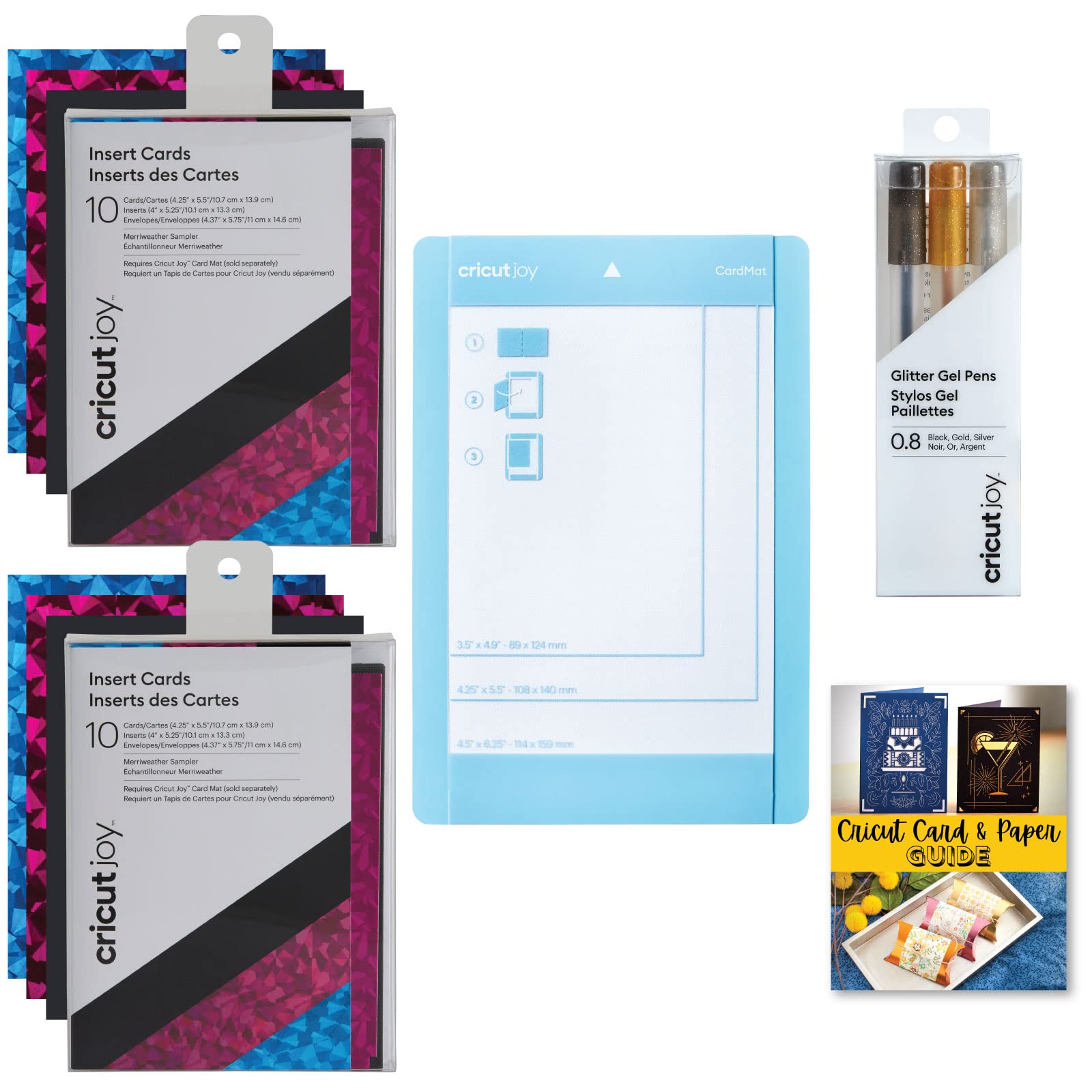 Cricut Insert Cards Double Merriweather with Glitter Gel Pens & Joy Card Mat Bundle - DIY Invitation Kit for Holidays, Birthdays, Weddings & Special Events