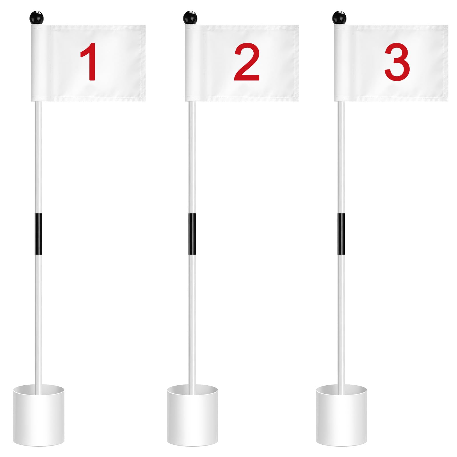 Hungdao 3-Piece Golf Flagstick Set with Nylon Flags & Practice Cups - Portable 2-Section Putting Green Flag Poles for Backyard & Mini Golf Course | Perfect for Home Practice, Outdoor Training & Backyard Games